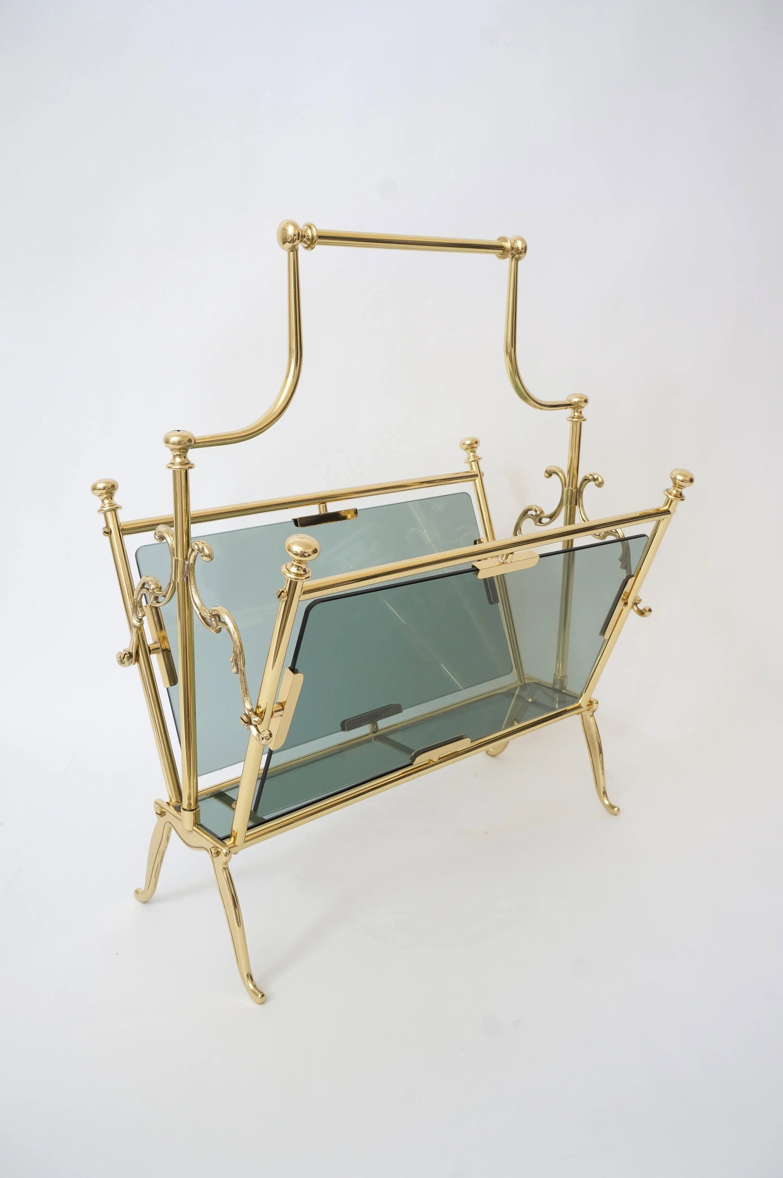 Maison Bagues Magazine Rack Brass & Smoke Glass - 10