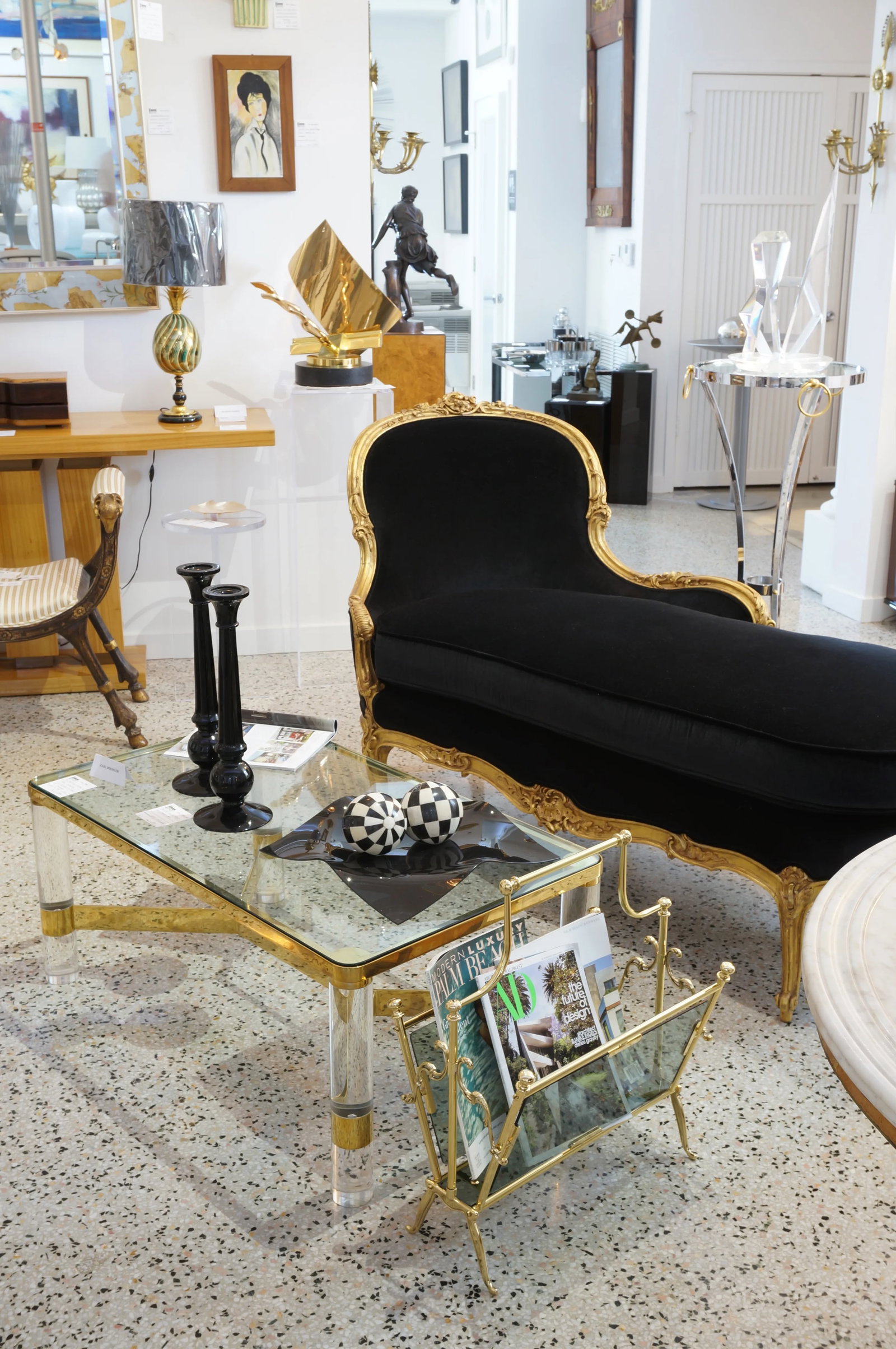 Maison Bagues Magazine Rack Brass & Smoke Glass - 11