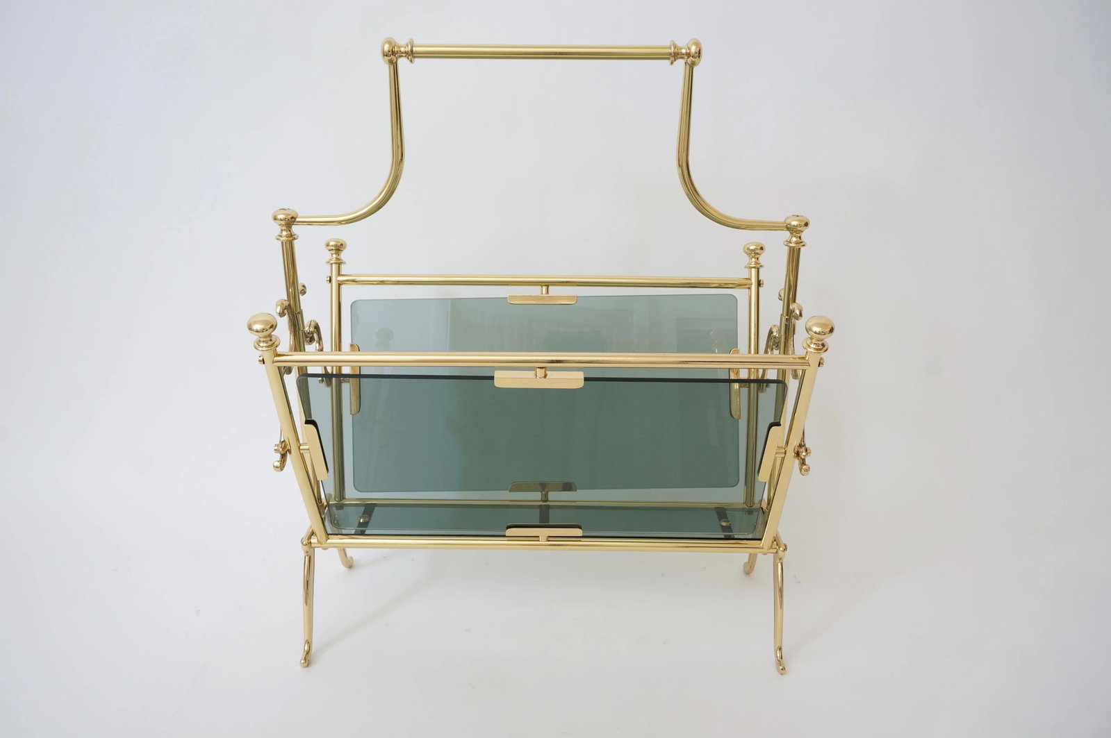 Maison Bagues Magazine Rack Brass & Smoke Glass - 2