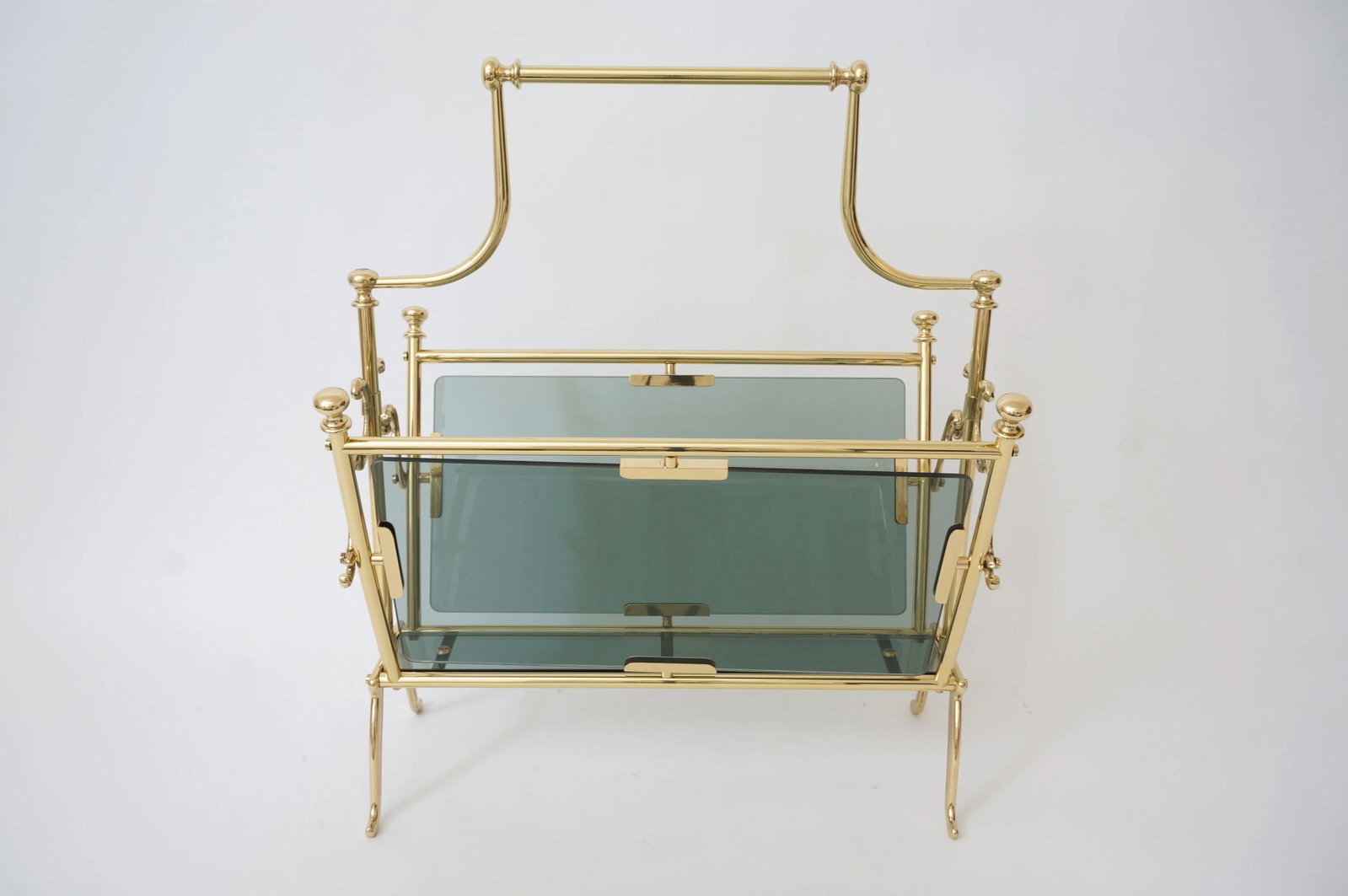 Maison Bagues Magazine Rack Brass & Smoke Glass - 4