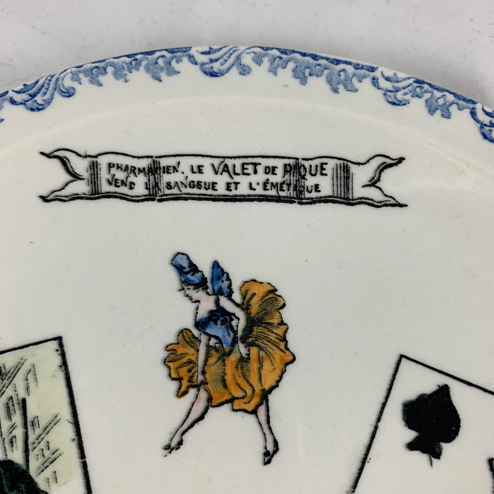 1920s Creil Et Montereau French Transferware Assiette Parlantes Face Card Plates, S/8 - 10