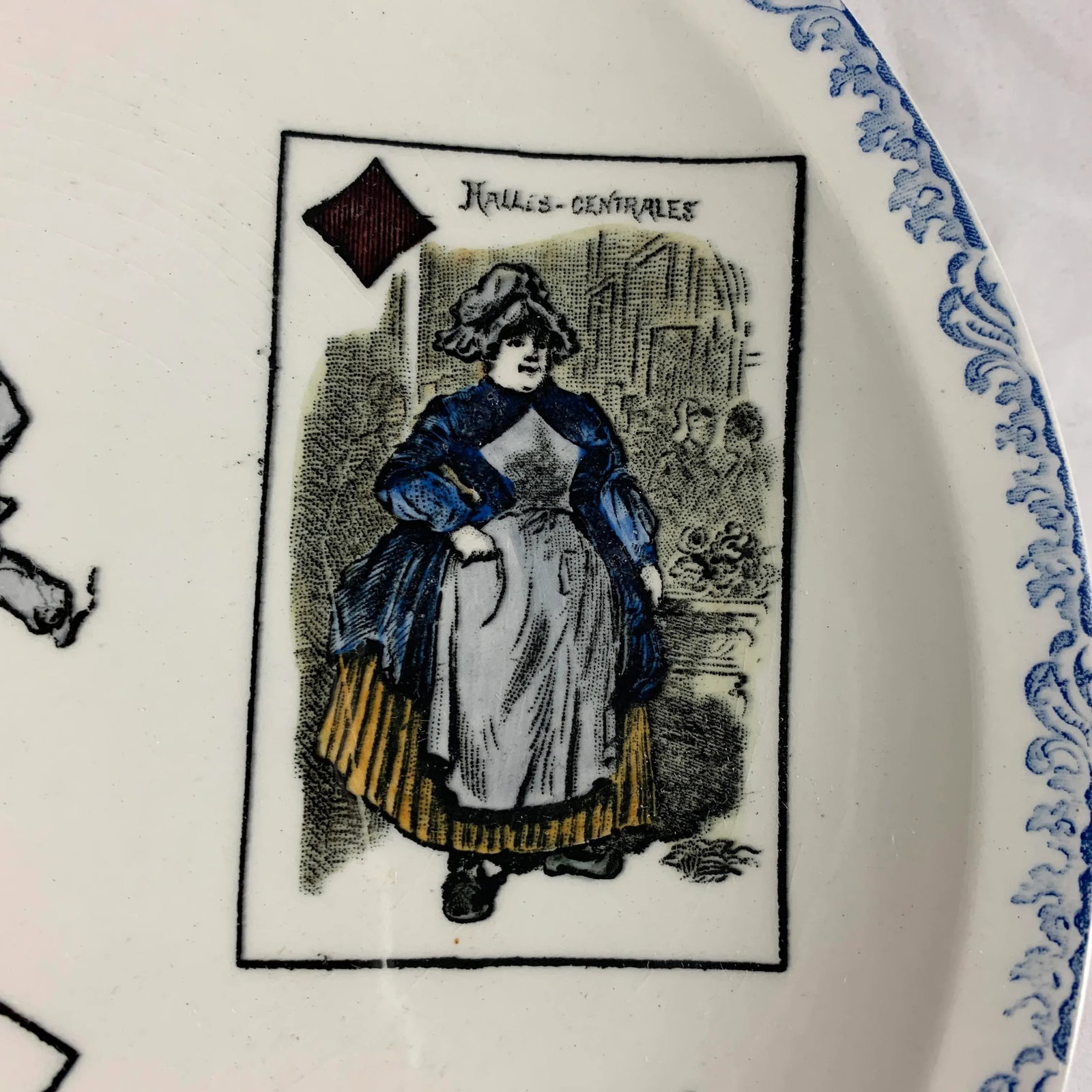 1920s Creil Et Montereau French Transferware Assiette Parlantes Face Card Plates, S/8 - 7