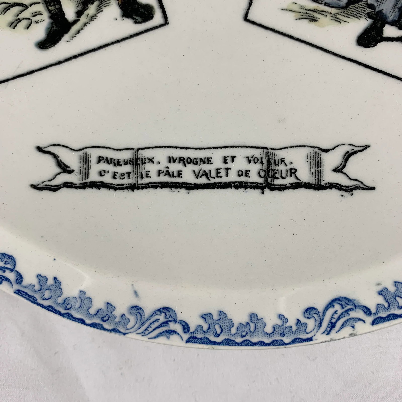 1920s Creil Et Montereau French Transferware Assiette Parlantes Face Card Plates, S/8 - 8