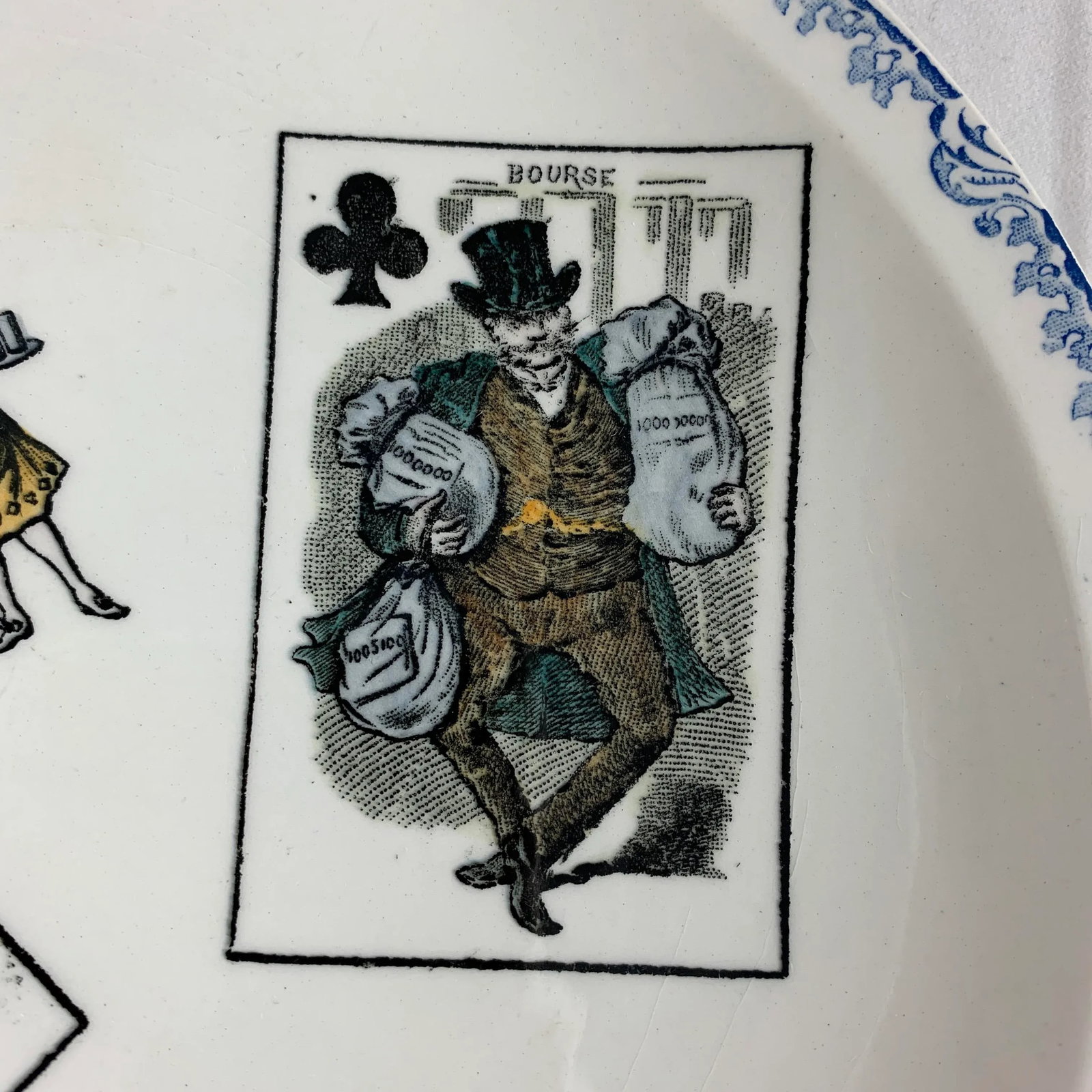 1920s Creil Et Montereau French Transferware Assiette Parlantes Face Card Plates, S/8 - 9