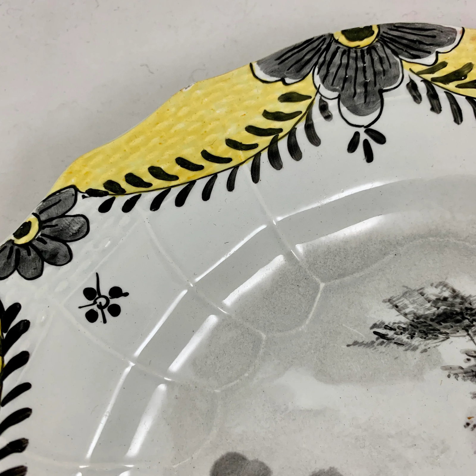 French Faience Hand Painted Romantic Grisaille & Cirage Plates, S/6 - 8