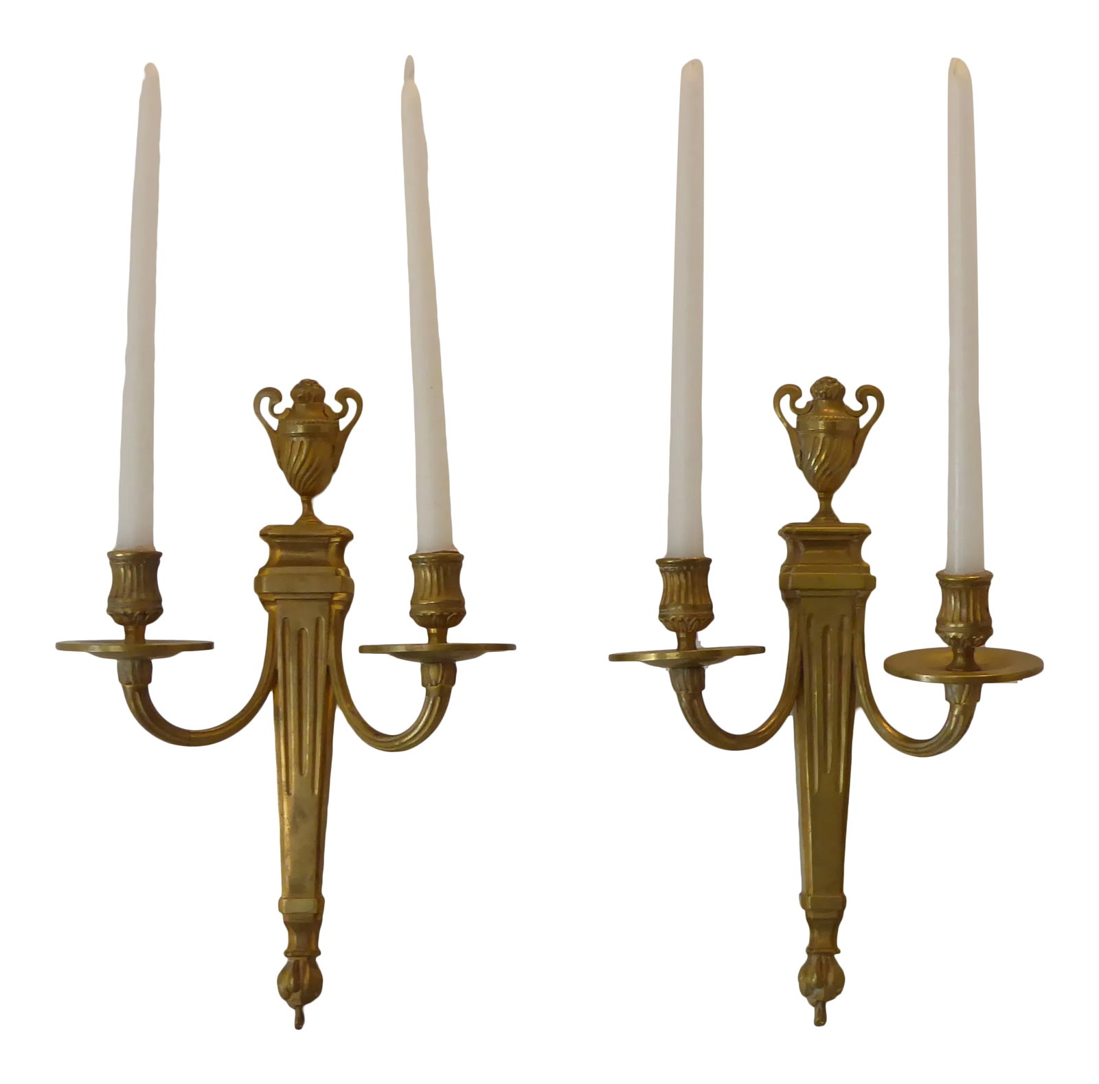 19th Century Louis XVI Style Bronze Sconces - a Pair: 19th Century French Louis XVI style bronze sconces for candles, with urn design. Condition: Alterations: Unknown Imperfections: Some Imperfections Condition Notes: Very Good, arms not perfectly