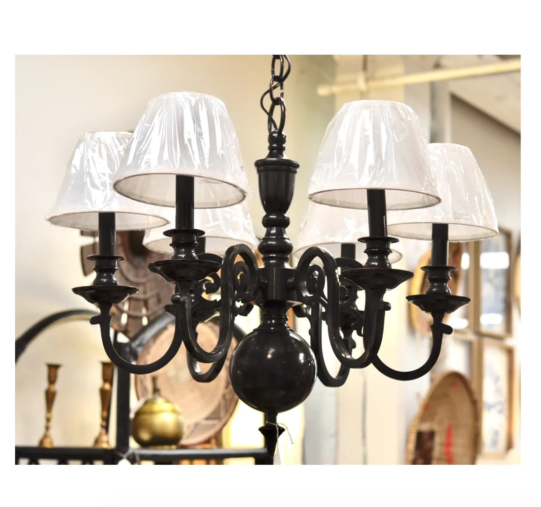 Late 1800's Early American Chandelier in Black - 3