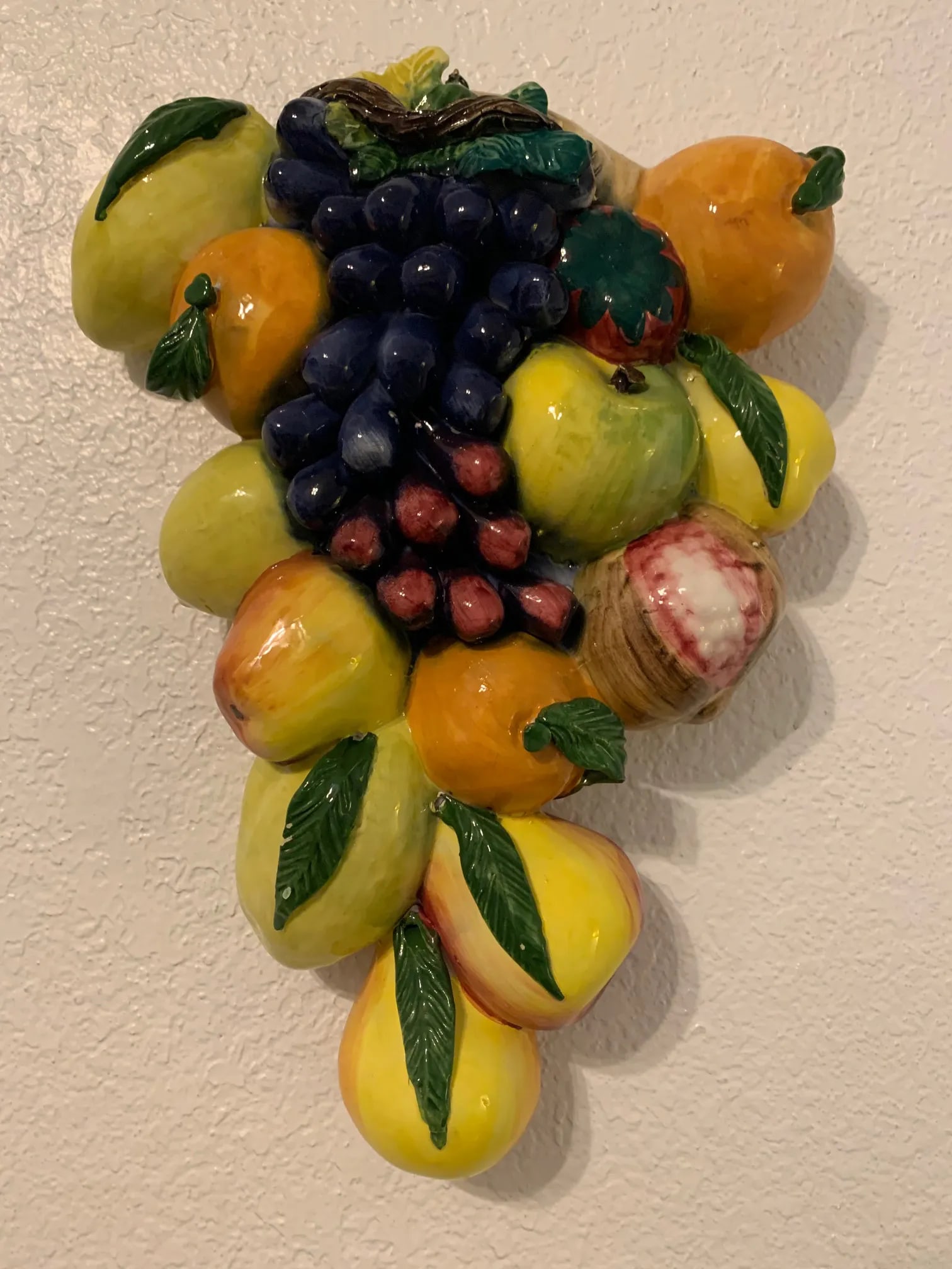 1960s Majolica Italy Ceramiche d'Arte Large Ceramic Fruit Wall Plaque - 13