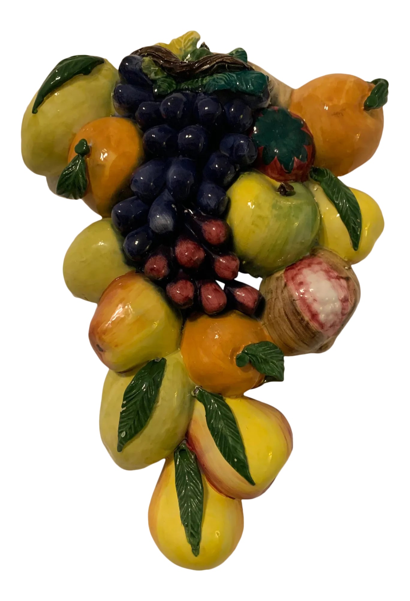 1960s Majolica Italy Ceramiche d'Arte Large Ceramic Fruit Wall Plaque: CERAMICHE D'ARTE PARRINI - Italian Ceramic Art Pottery Hand Painted Wall Decor Decorated Fruit Made in ITALY Tuscan | Handmade Decor Products. Vintage Majolica Sculpture. Rare Majolica Lemons