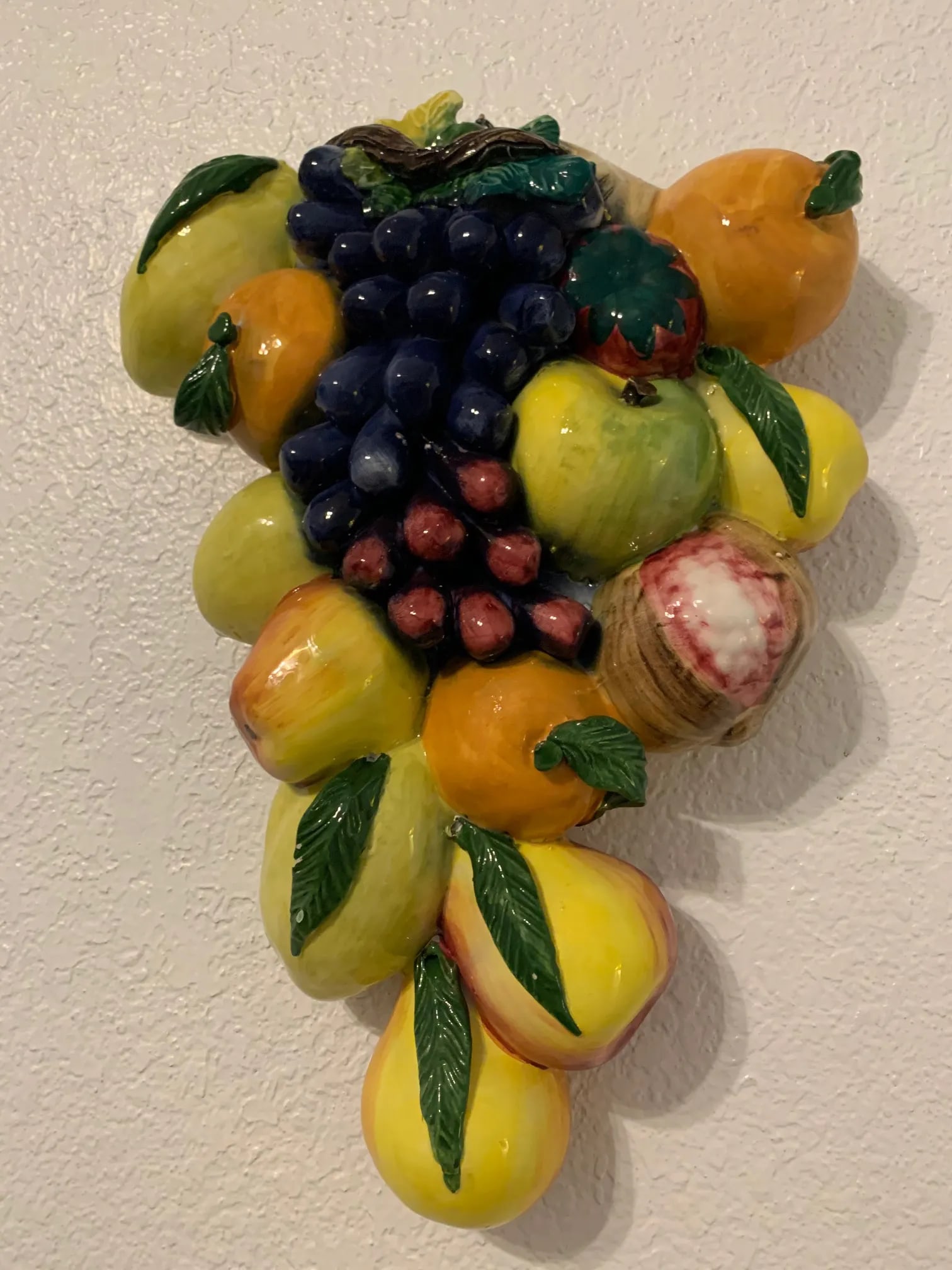 1960s Majolica Italy Ceramiche d'Arte Large Ceramic Fruit Wall Plaque - 4