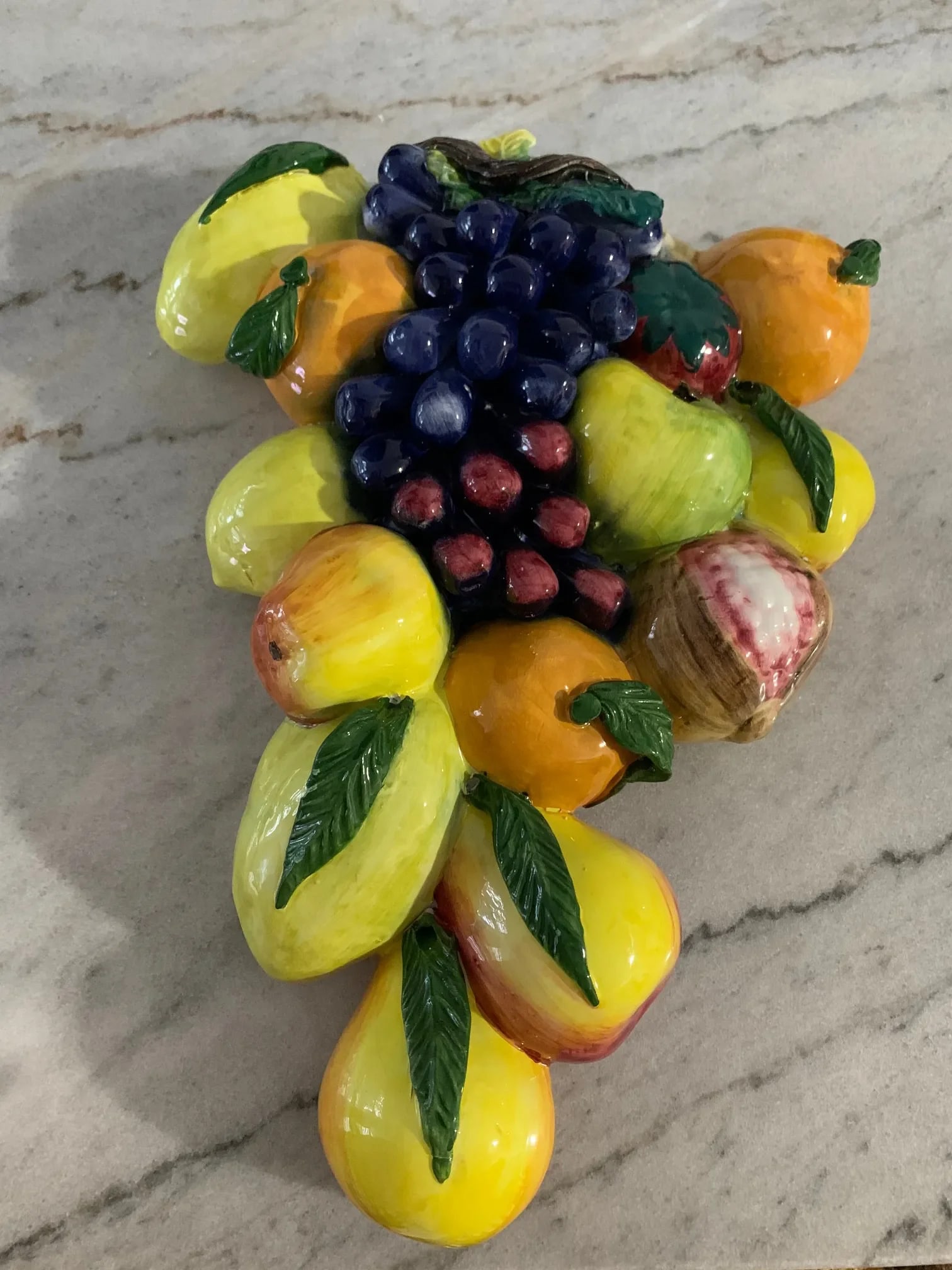 1960s Majolica Italy Ceramiche d'Arte Large Ceramic Fruit Wall Plaque - 9