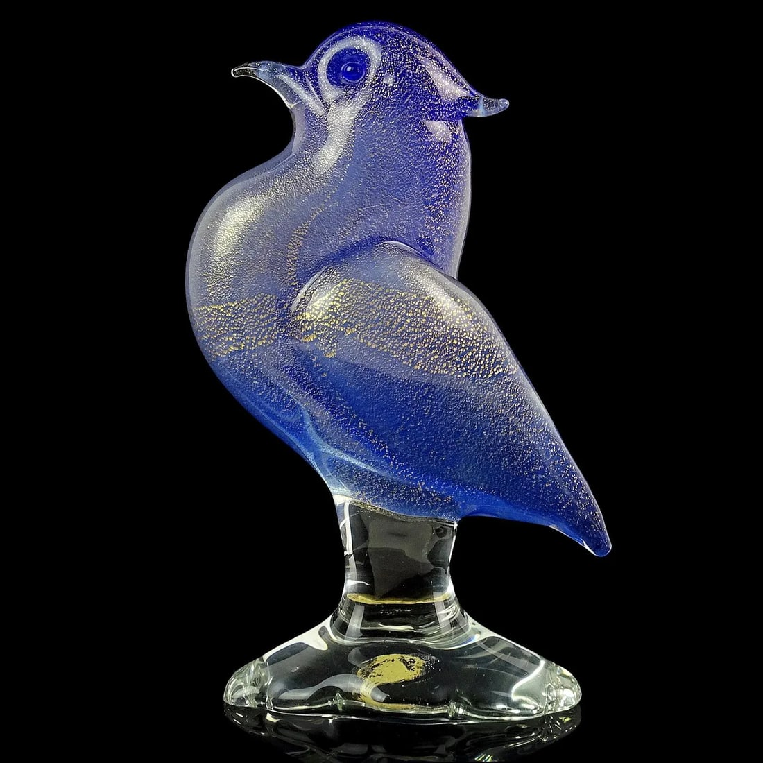 Vintage Seguso Murano Cobalt Blue Opal Gold Flecks Italian Art Glass Mid-Century Bird Sculpture - 2