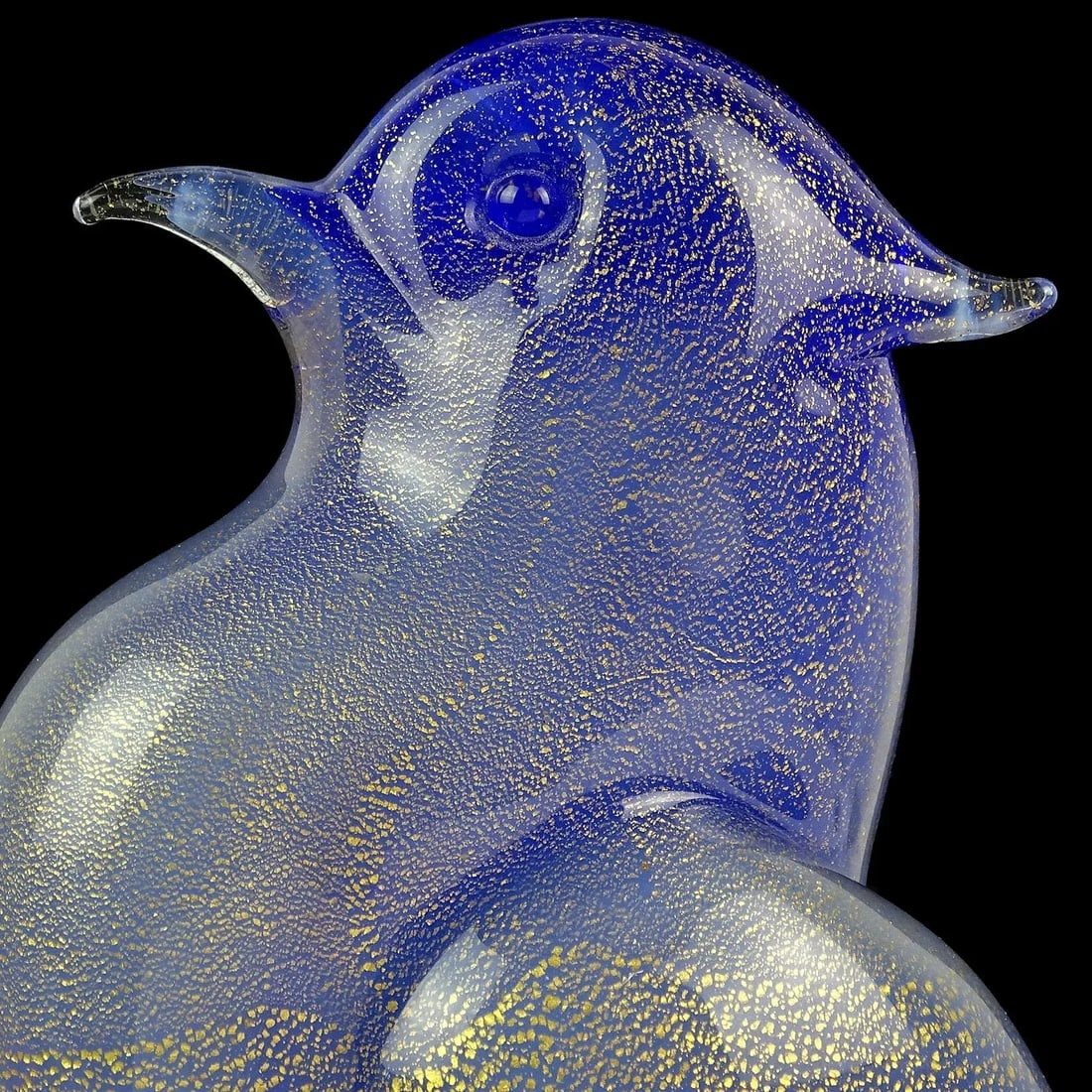 Vintage Seguso Murano Cobalt Blue Opal Gold Flecks Italian Art Glass Mid-Century Bird Sculpture - 3