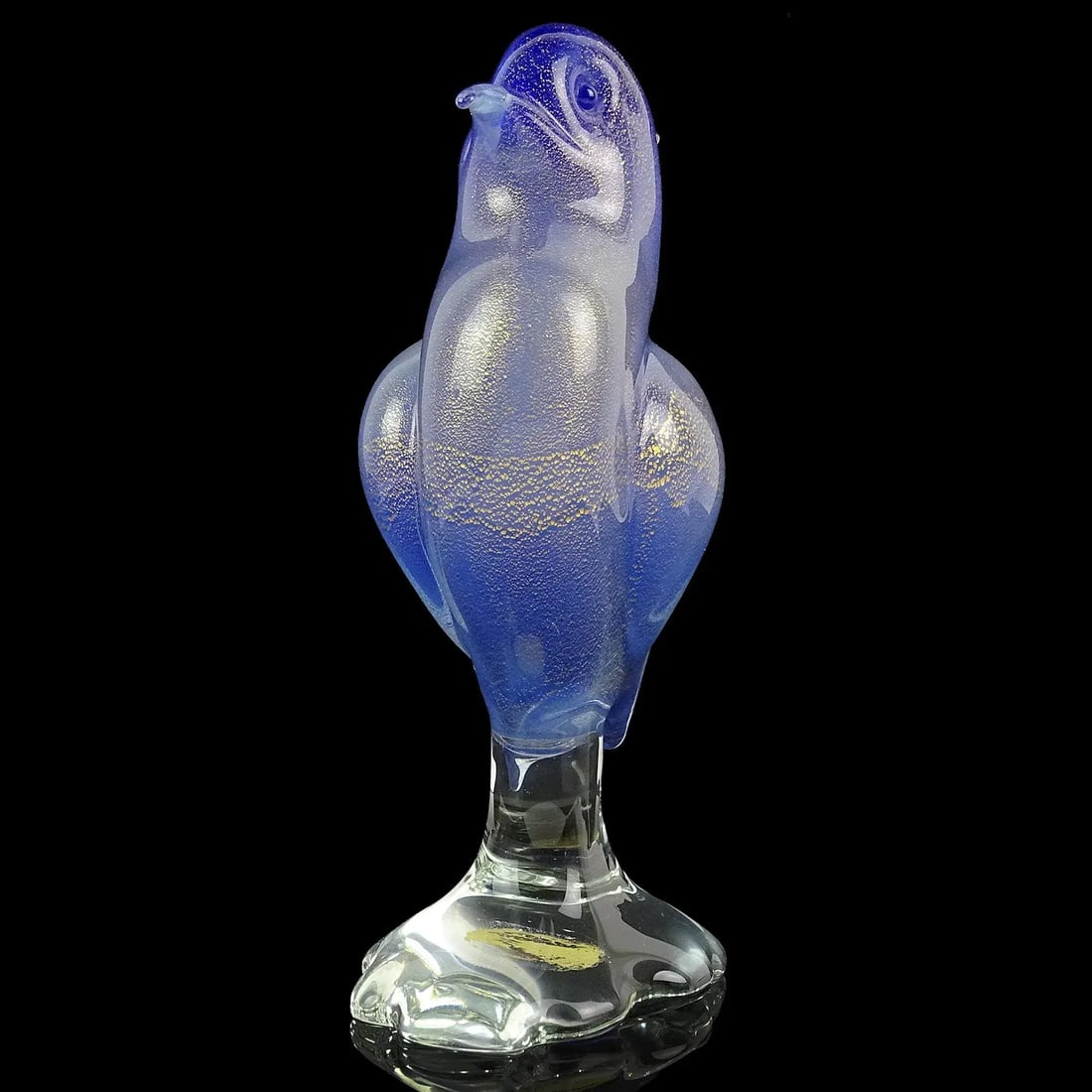 Vintage Seguso Murano Cobalt Blue Opal Gold Flecks Italian Art Glass Mid-Century Bird Sculpture - 4