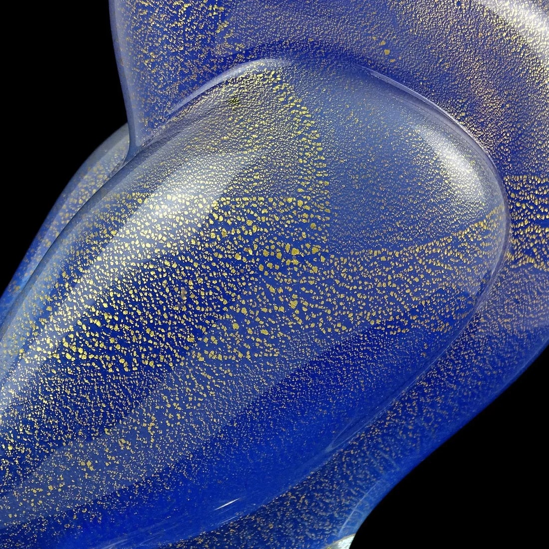 Vintage Seguso Murano Cobalt Blue Opal Gold Flecks Italian Art Glass Mid-Century Bird Sculpture - 5