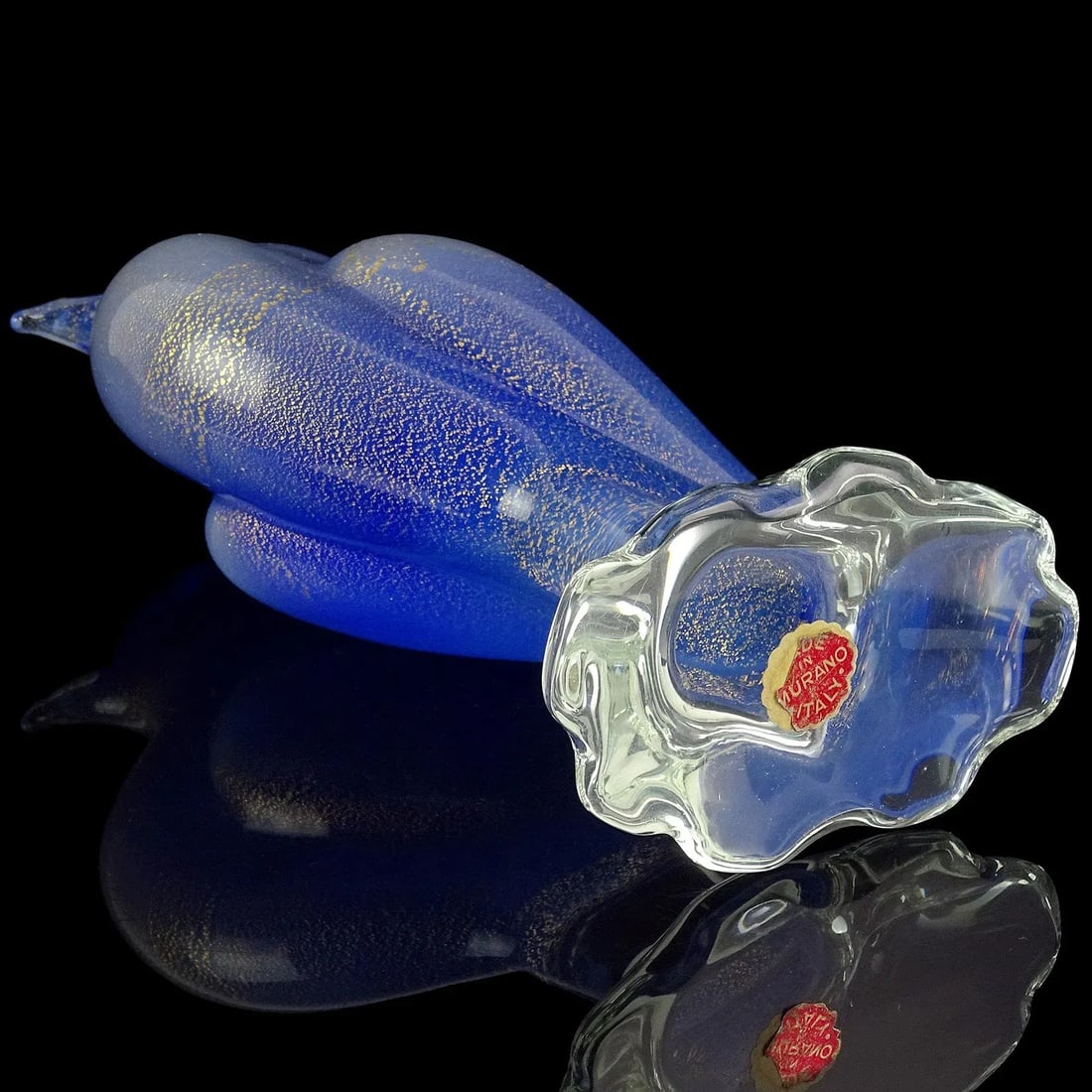 Vintage Seguso Murano Cobalt Blue Opal Gold Flecks Italian Art Glass Mid-Century Bird Sculpture - 6