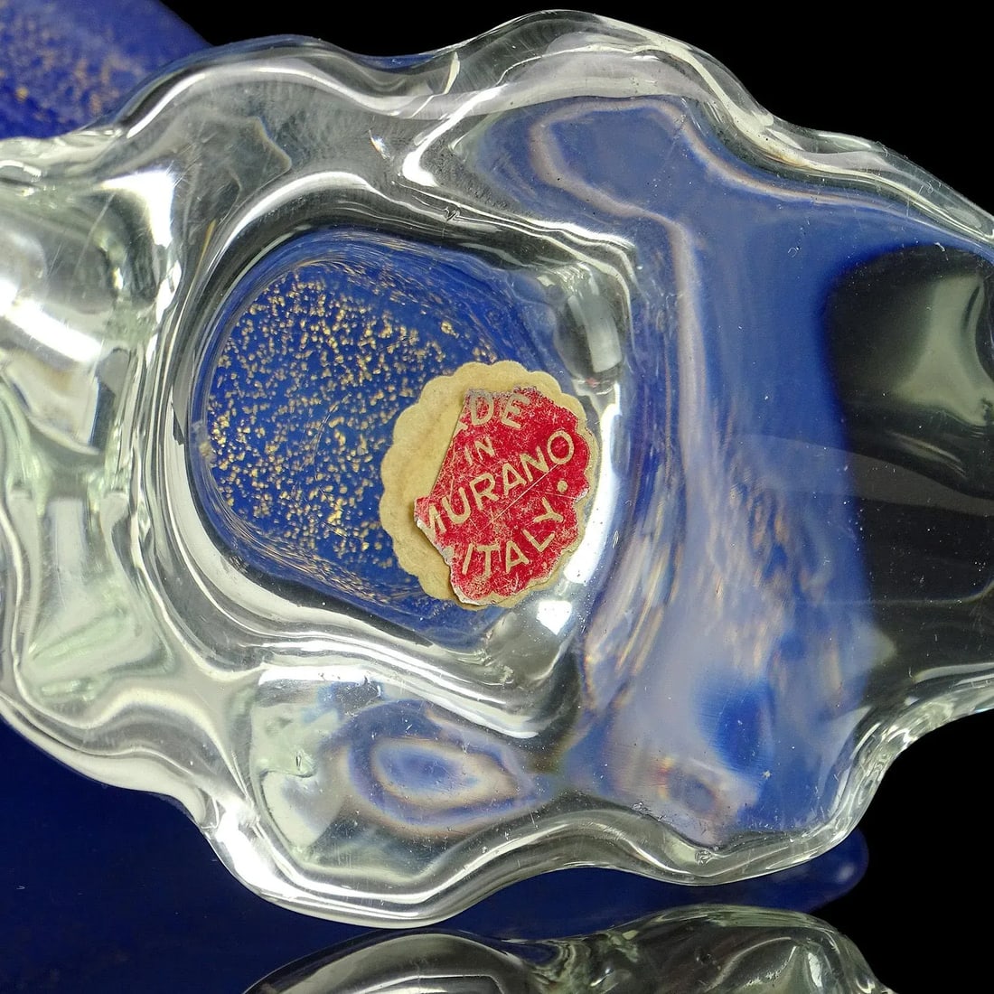Vintage Seguso Murano Cobalt Blue Opal Gold Flecks Italian Art Glass Mid-Century Bird Sculpture - 7