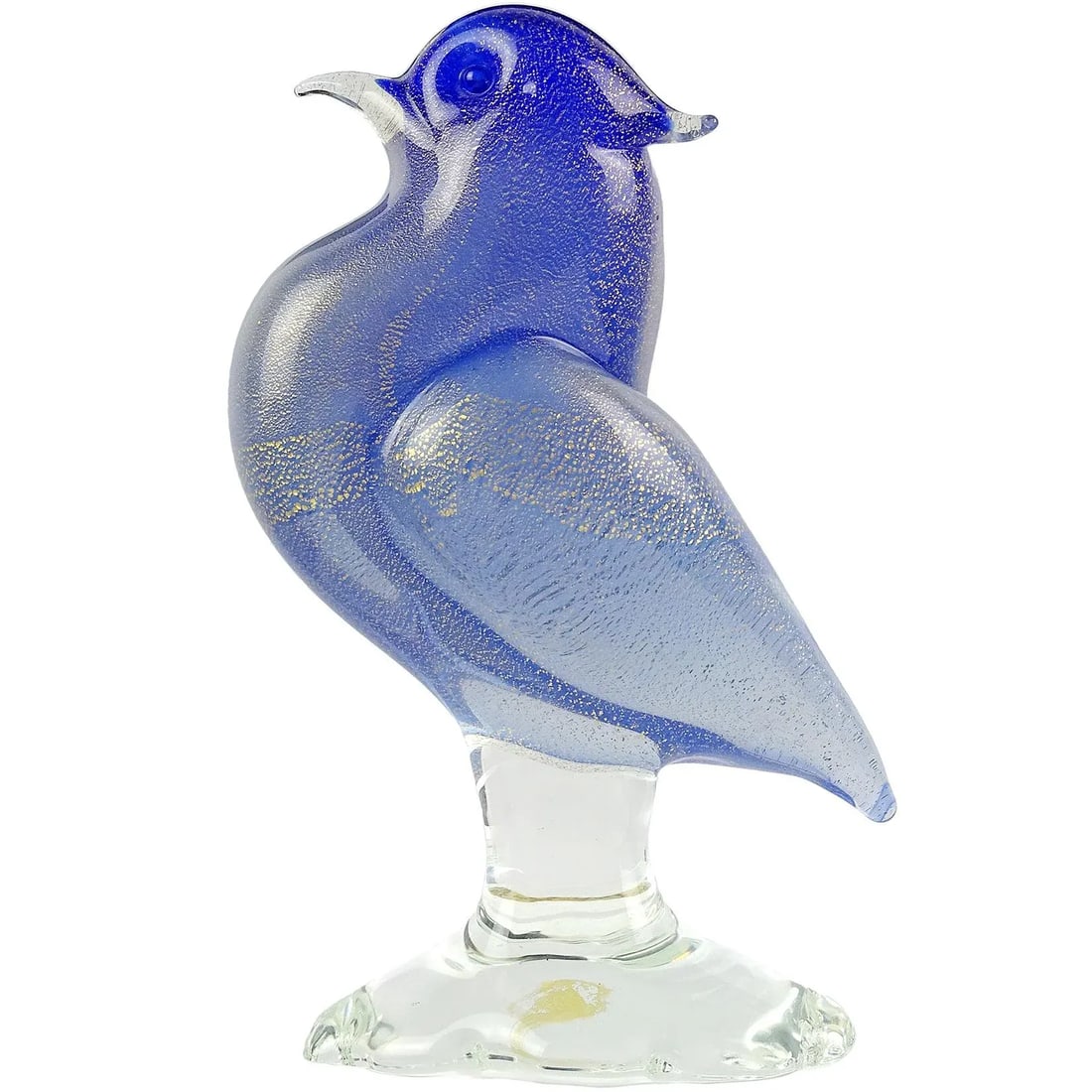 Vintage Seguso Murano Cobalt Blue Opal Gold Flecks Italian Art Glass Mid-Century Bird Sculpture - 8