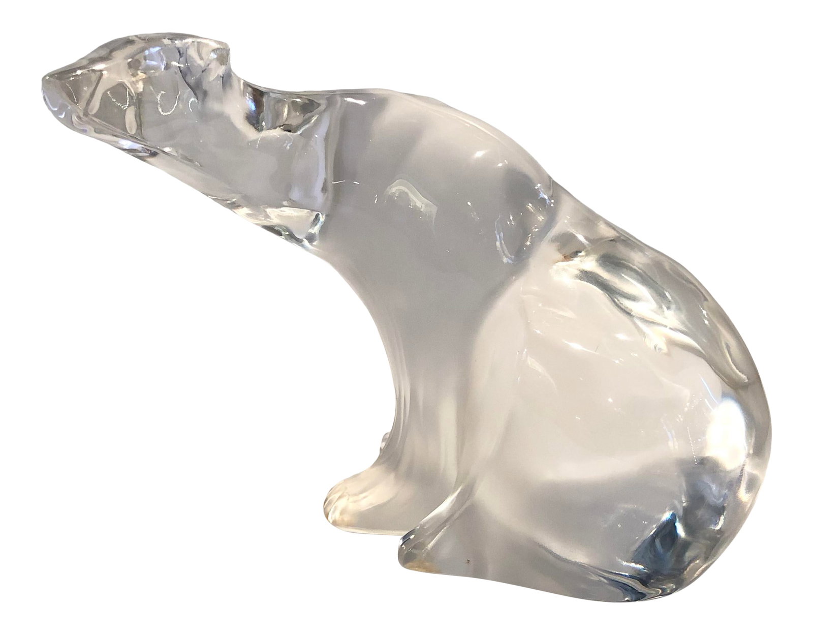 Vintage French Lalique Crystal Glass Polar Bear: Vintage French Lalique crystal glass table top polar bear sculpture. Excellent condition. The bottom retains some vintage felt pads that have kept the bottom nice! See photos for close up details.