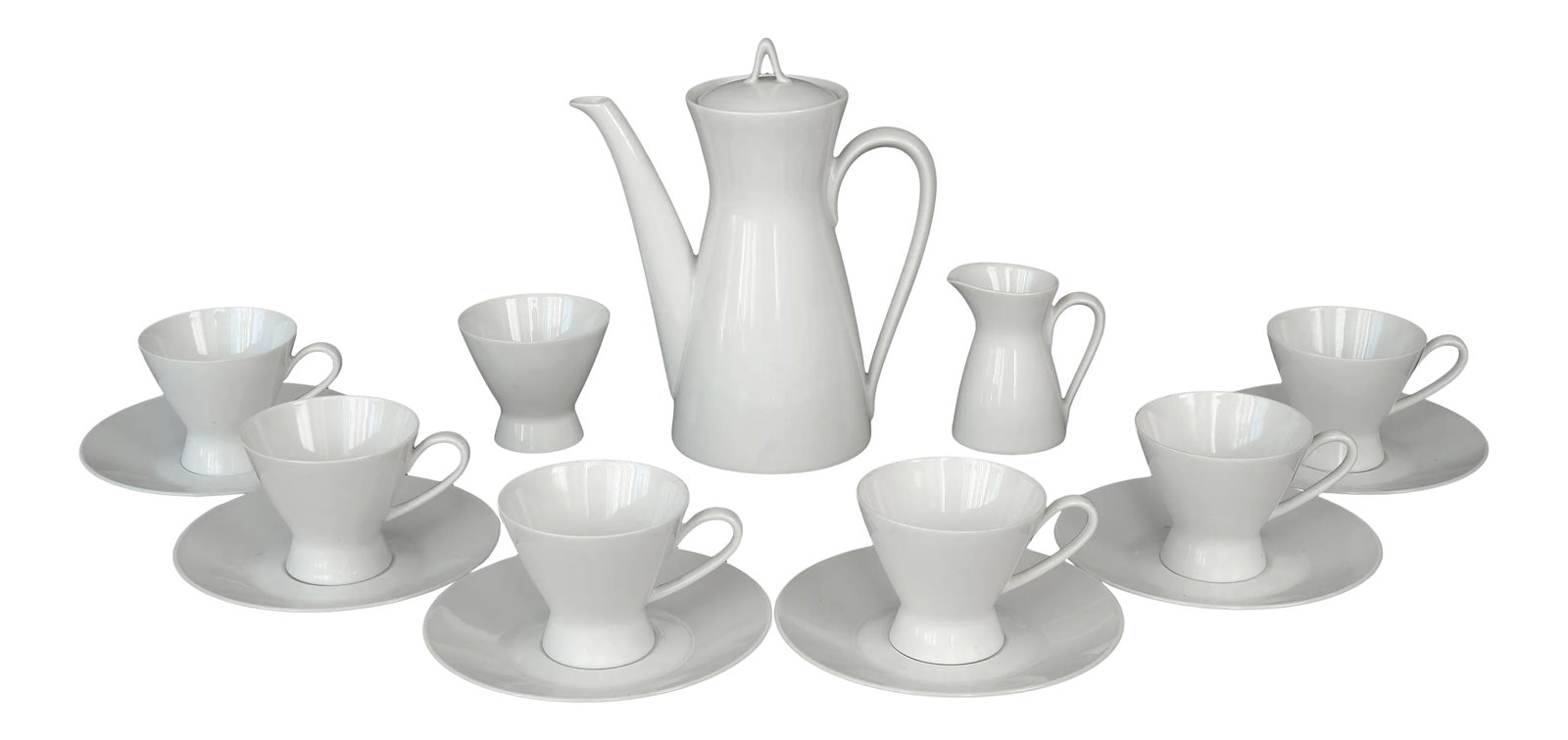 Mid Century Modern Rosenthal Continental Tea Set - 16 Pieces: This vintage German tea set from the 1950s is a beauty! Made by Rosenthal in the Bunte Blatter pattern in the more desirable and rare version without the leaves design. Just plain white and totally