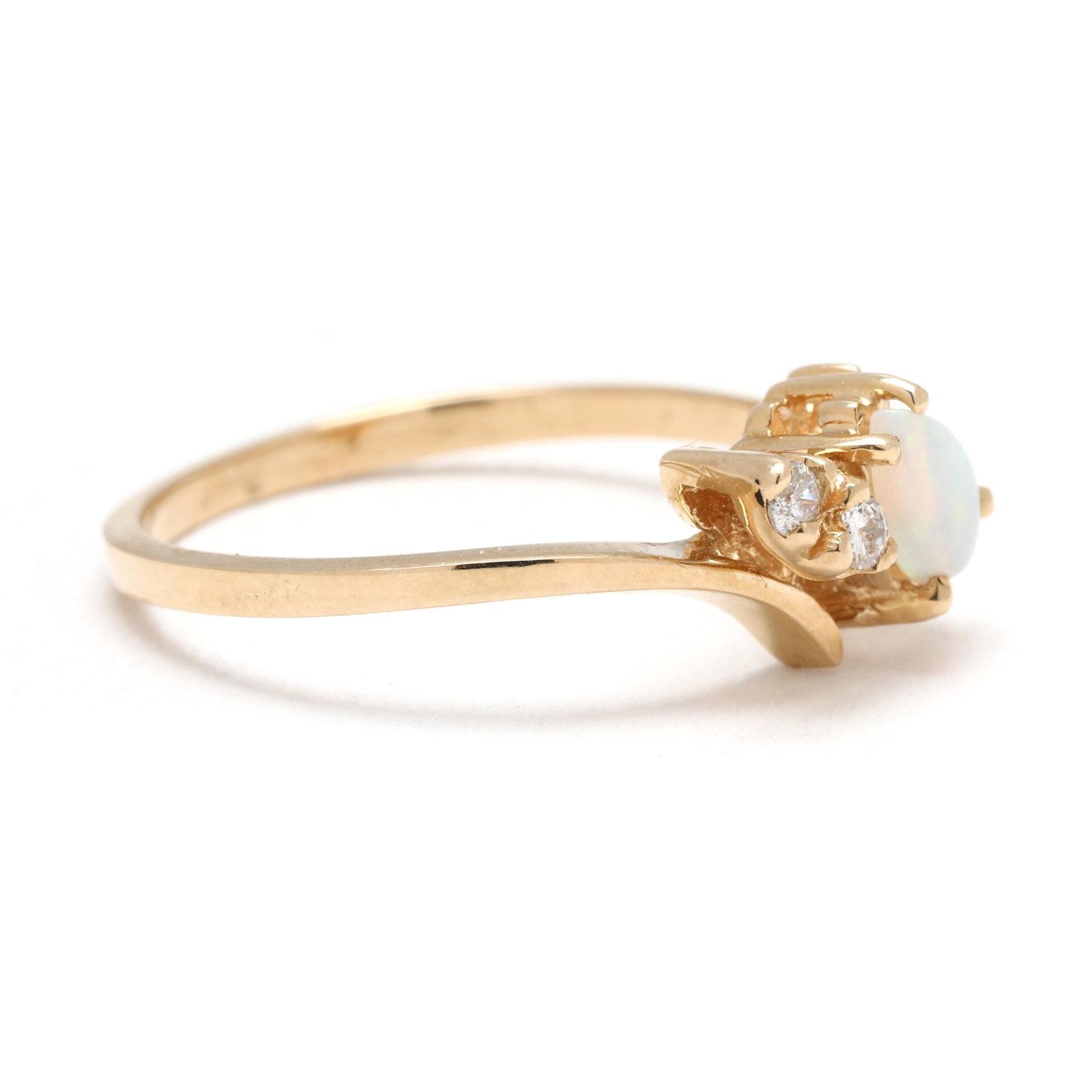 Opal and Diamond Engagement Ring, 14k Yellow Gold, Ring Size 6.5 - 2