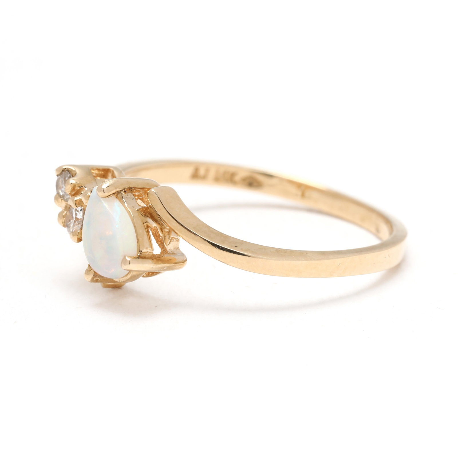 Opal and Diamond Engagement Ring, 14k Yellow Gold, Ring Size 6.5 - 4
