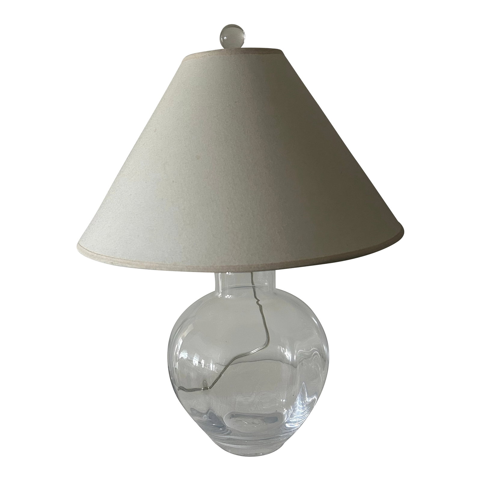 Vintage Simon Pearce Shelburne Lamp: Materials : Lead-free glass Made In : USA Size: 17" x 63/4" x 63/4" Classic hand-blown Simon Pearce lamps feature European wiring: the electrical cord exits up top, near the bulb socket, instead of