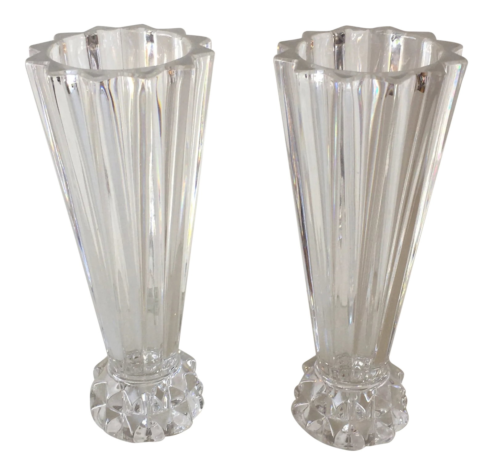 Rosenthal Classic Crystal Fluted Vases, a Pair: Fantastic Rosenthal crystal vases. They have flared tops and a wider round base and when you turn them upside down they are candlesticks with the space for the candles to stand in. It's a wonderfully