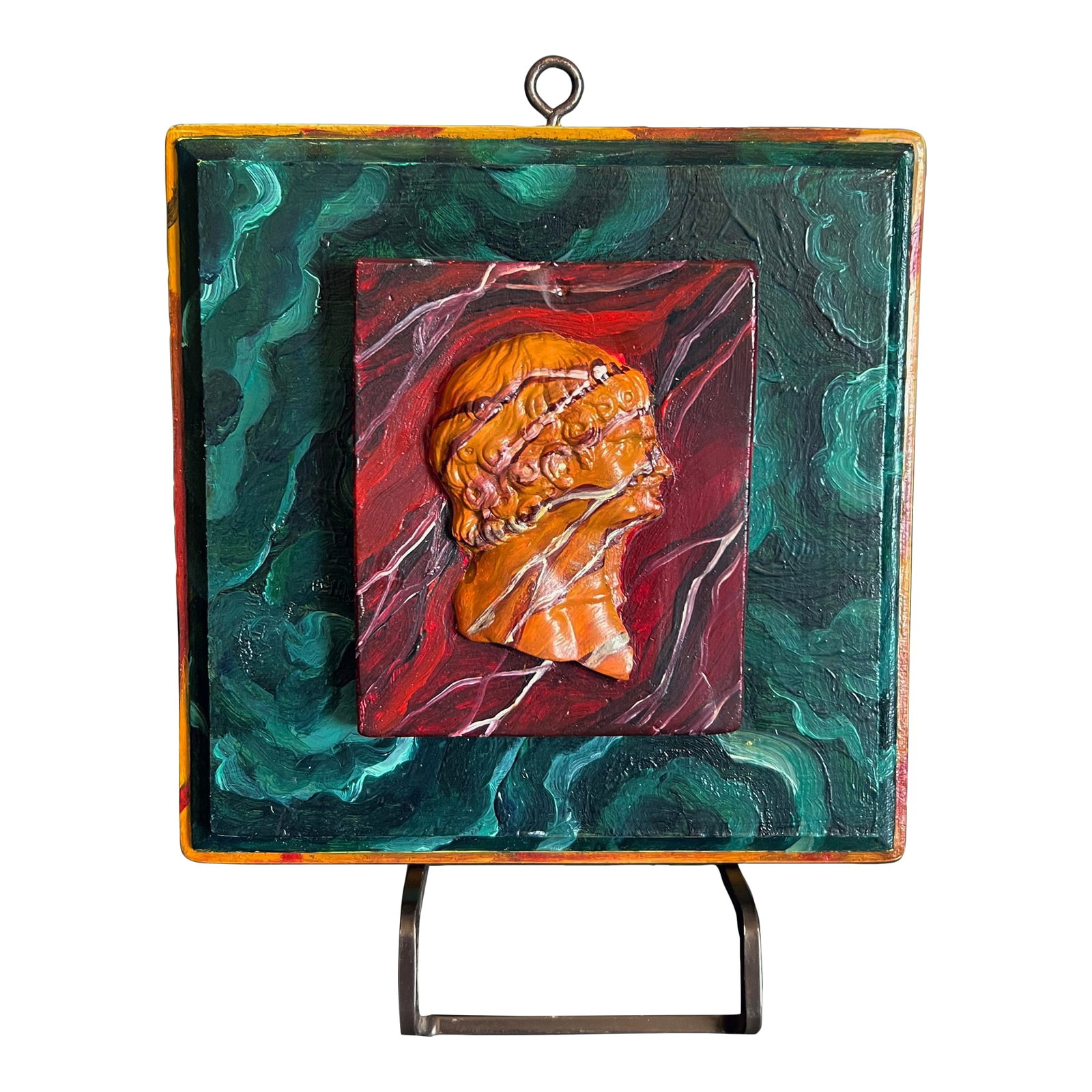 Grand Tour Style Faux Malachite N Rouge Marble Double Cameo Wall Plaque: Grand Tour Style Faux Malachite n Rouge Marble Double Cameo Wall Plaque. handpainted wall plaque or a paperweight with painted faux Sienna, Faux malachite and faux rouge marble, displaying a roman sty