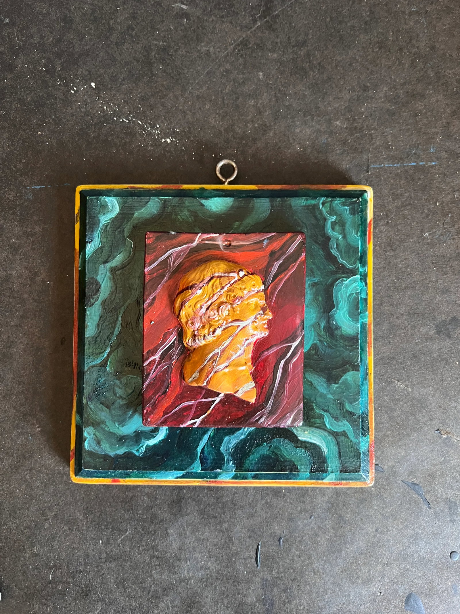 Grand Tour Style Faux Malachite N Rouge Marble Double Cameo Wall Plaque - 4