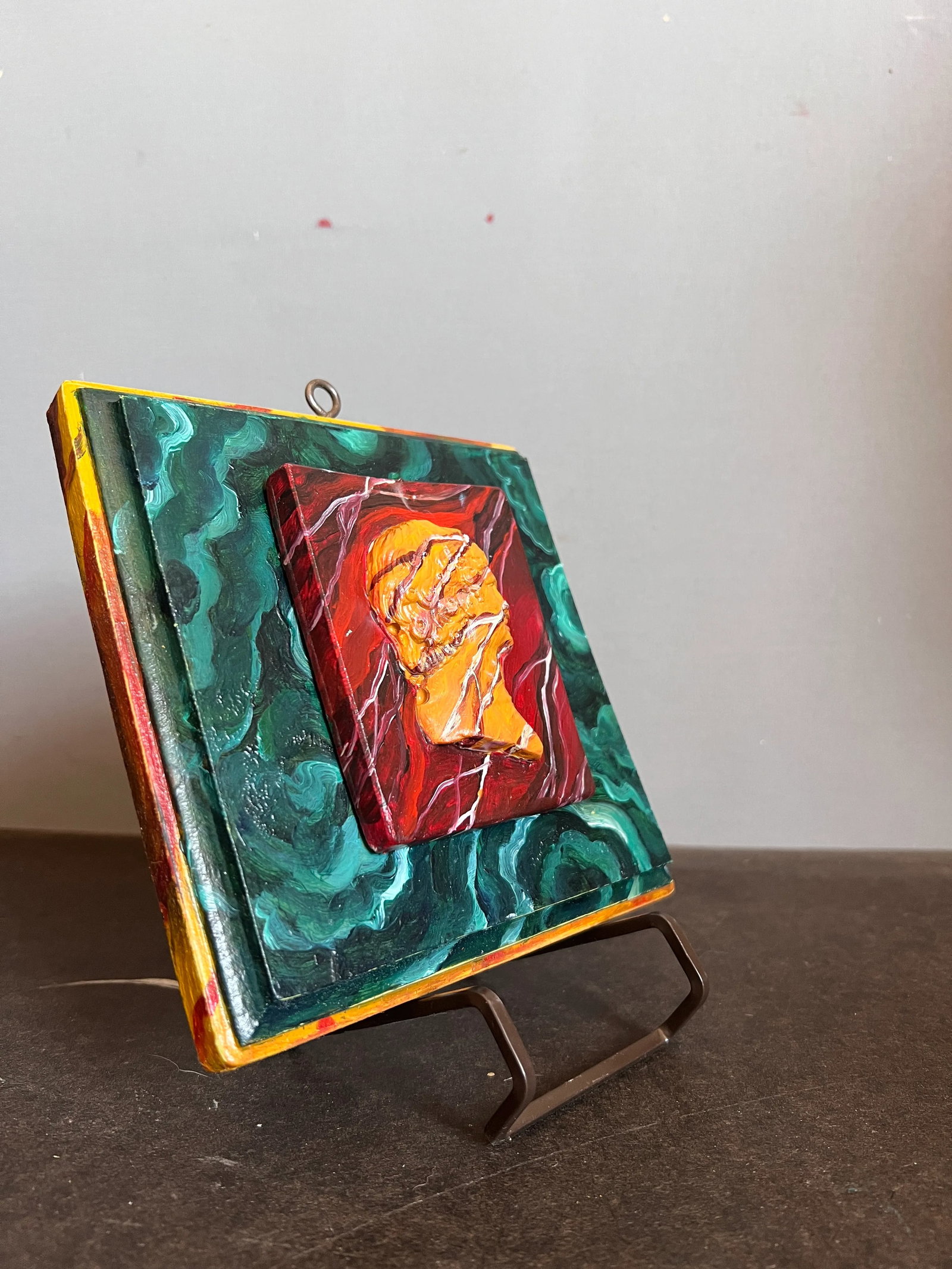 Grand Tour Style Faux Malachite N Rouge Marble Double Cameo Wall Plaque - 6