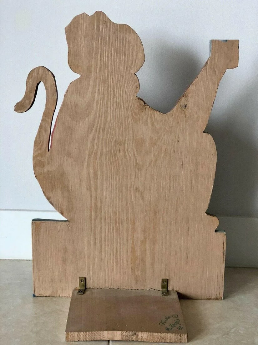 Outsider Art Painted Plywood Monkey Sculpture Signed & Dated 1993 - 3