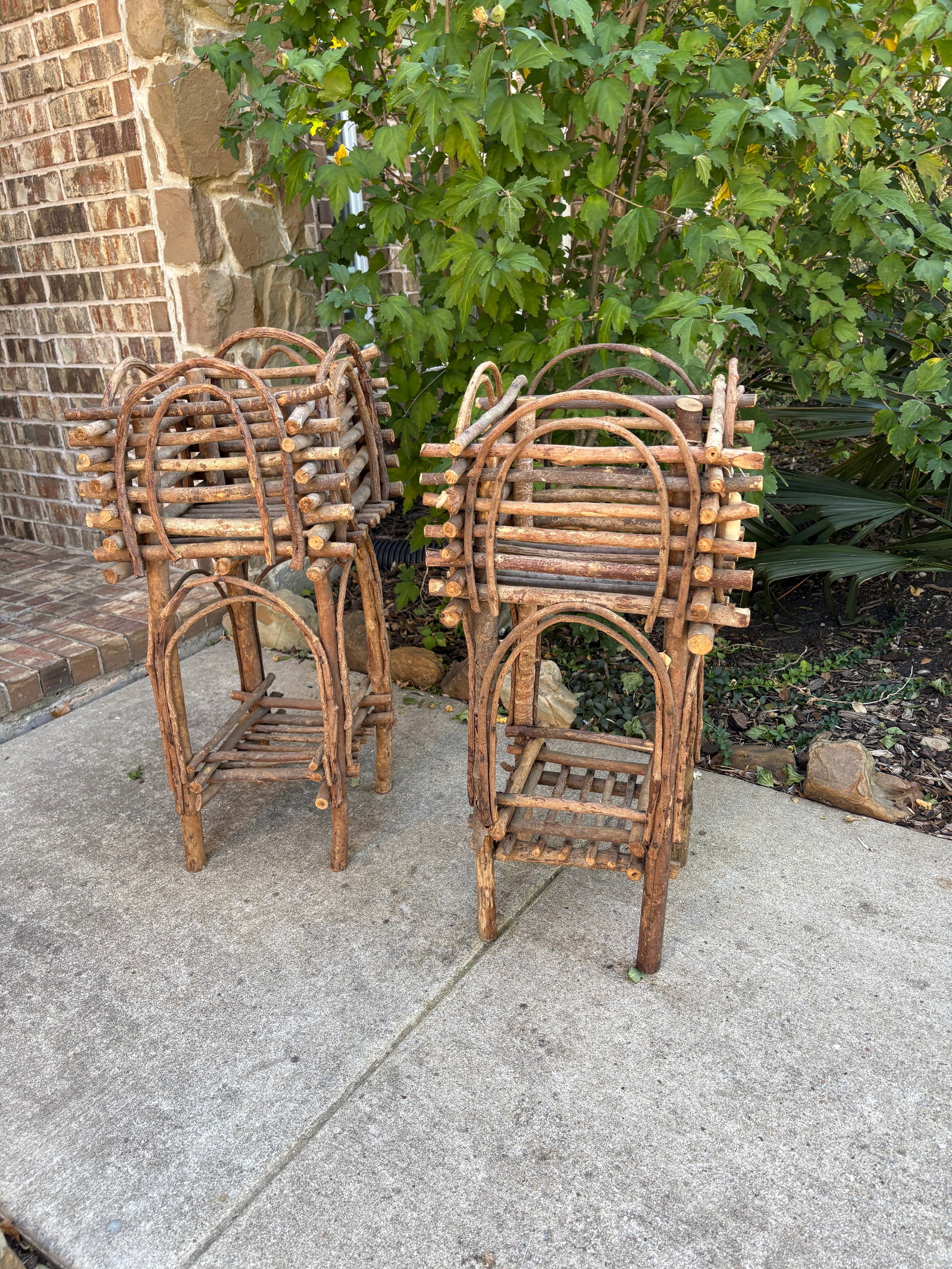 (2) Two-Tier Rustic Twig, Bentwood Plant Stand, Vintage Handmade With Willow - 12