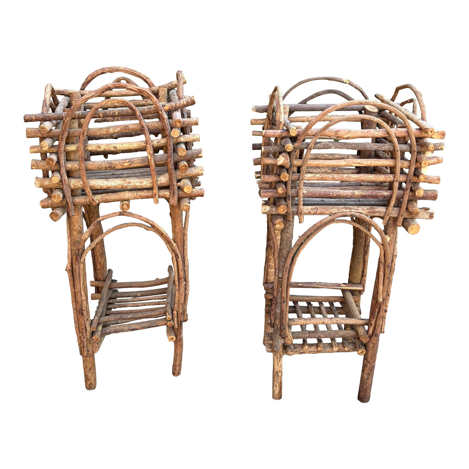 (2) Two-Tier Rustic Twig, Bentwood Plant Stand, Vintage Handmade With Willow (1 of 12)