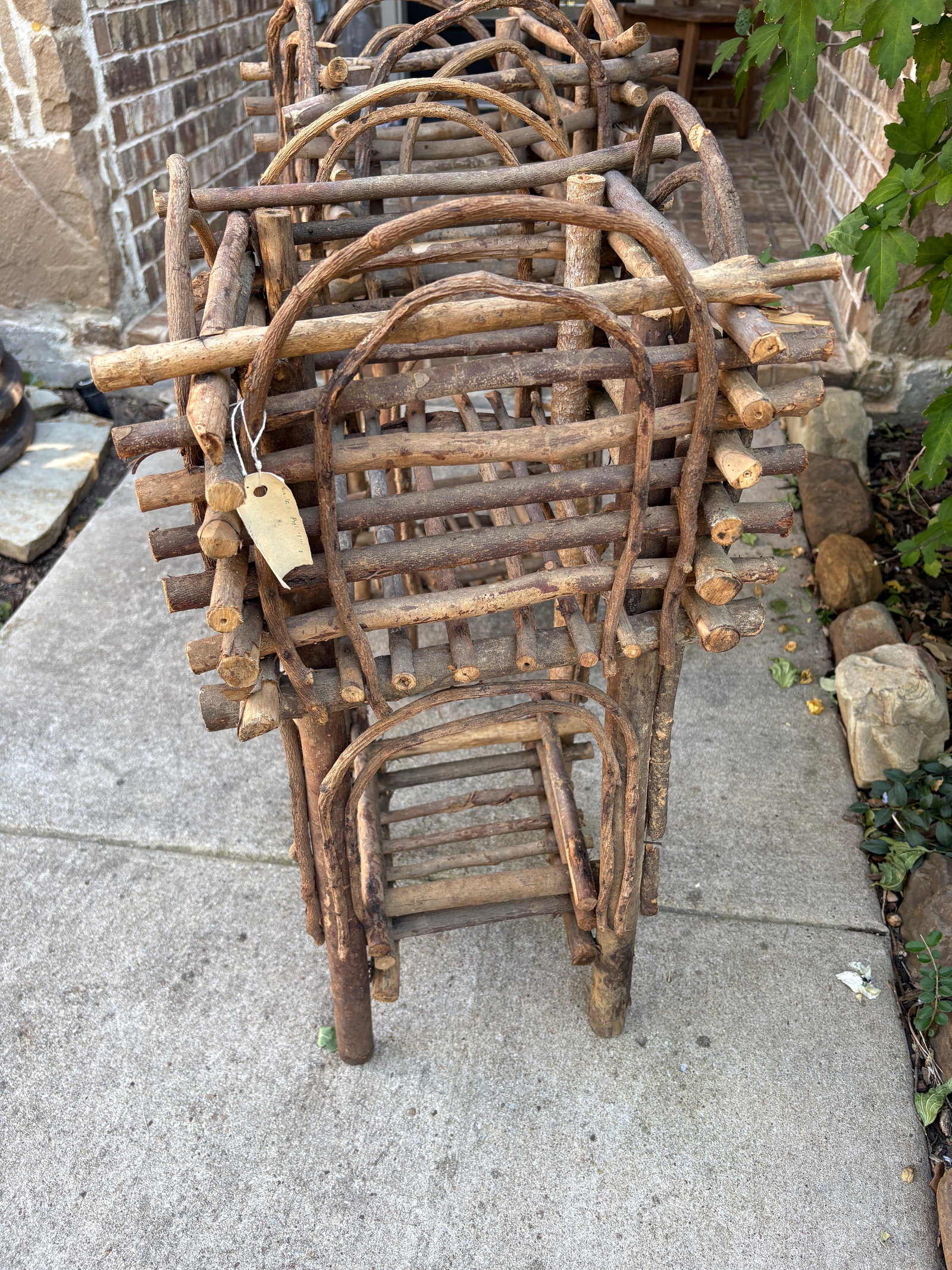 (2) Two-Tier Rustic Twig, Bentwood Plant Stand, Vintage Handmade With Willow - 2