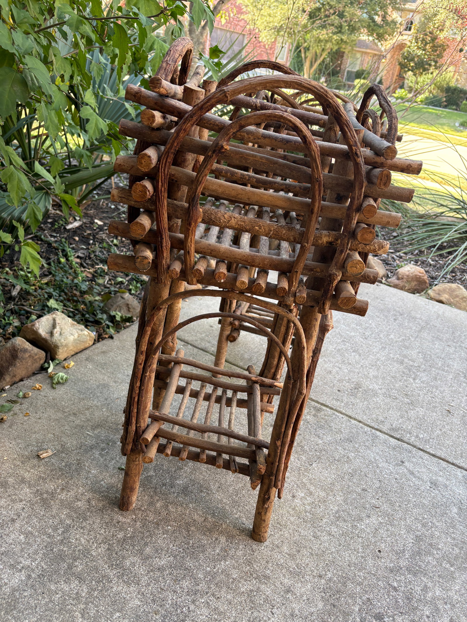 (2) Two-Tier Rustic Twig, Bentwood Plant Stand, Vintage Handmade With Willow - 5