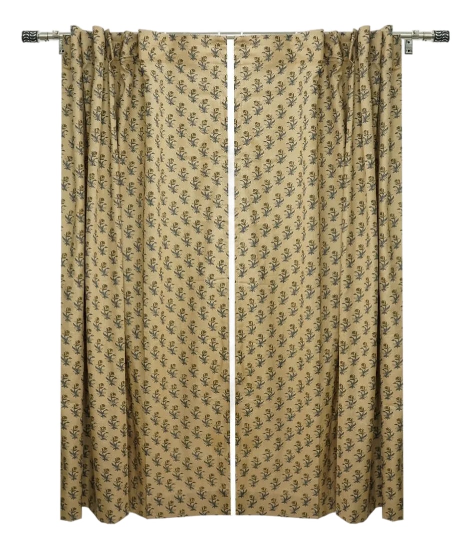 Handmade Costal Tulip Ring Curtain: Experience timeless elegance with our Costal Tulip Handcrafted Block Print Curtain. Made in Bagru, India, each piece is carefully hand-printed by skilled artisans using hand-carved wooden blocks and