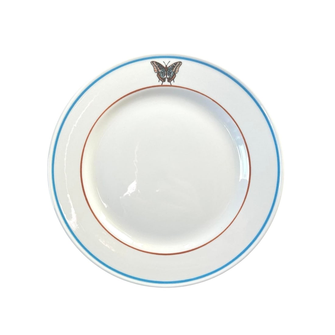 Vintage Lamberton Sterling Butterfly Plates With Banded Details in Orange and Blue, a Set of 8 - 2