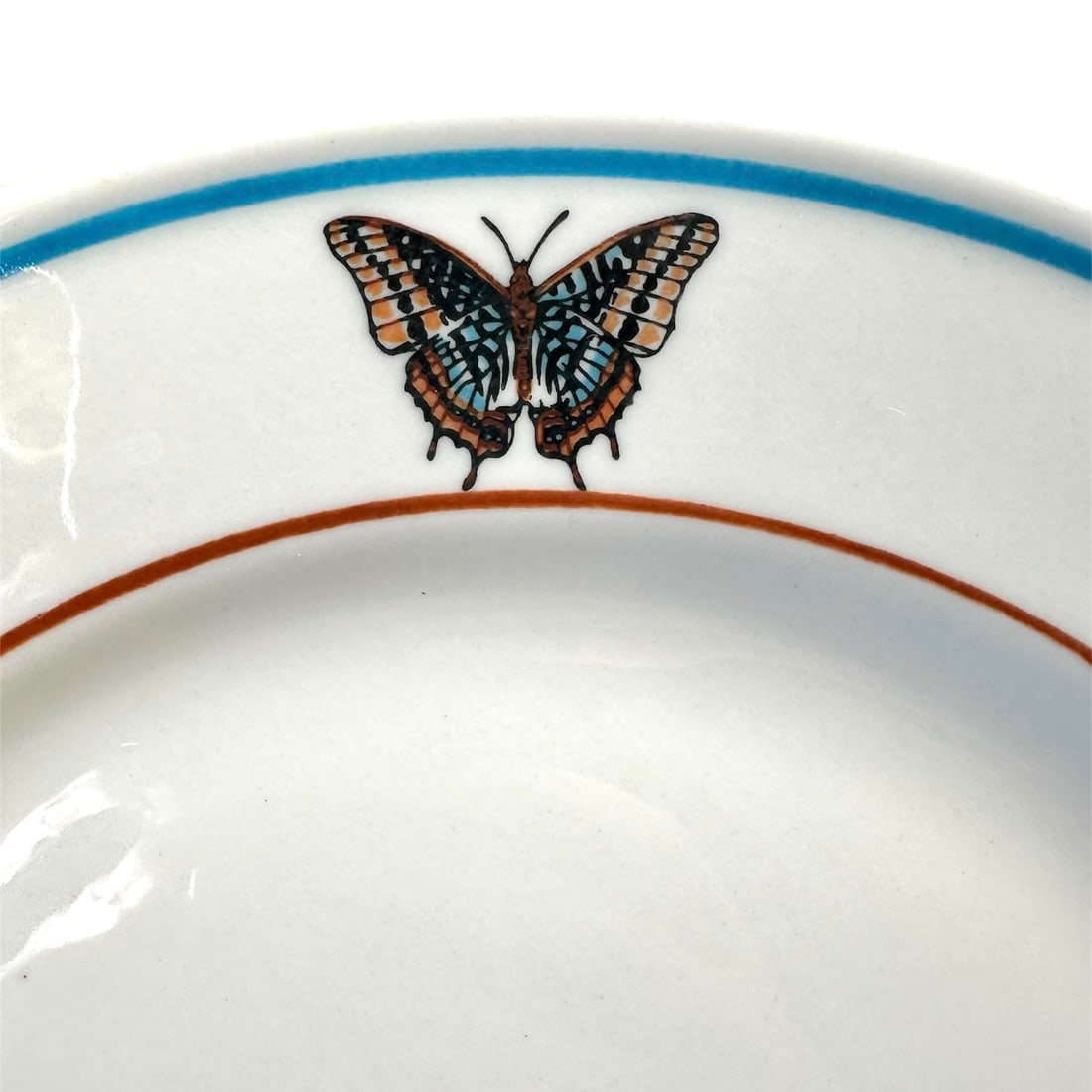 Vintage Lamberton Sterling Butterfly Plates With Banded Details in Orange and Blue, a Set of 8 - 3