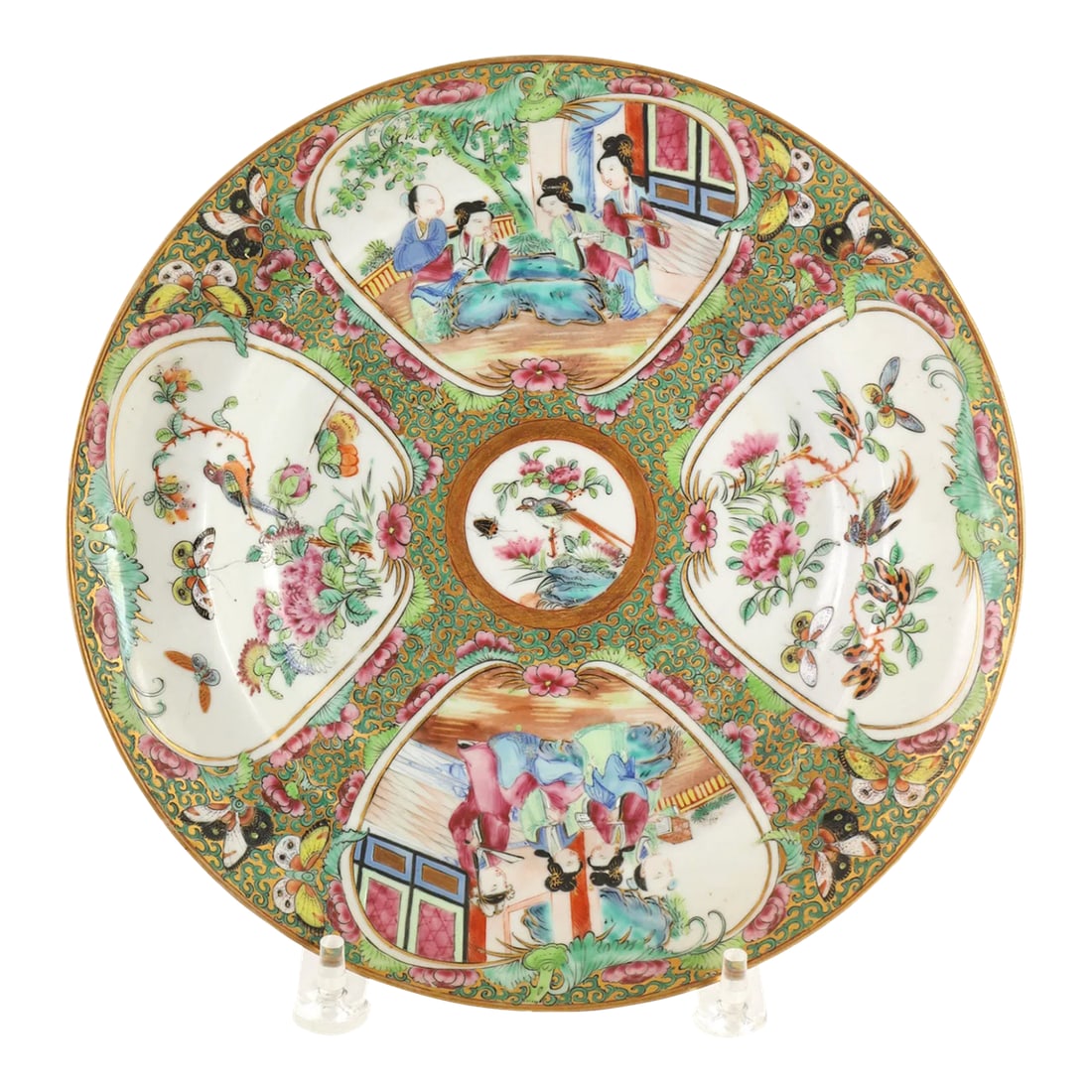 Mid 19th Century Rose Medallion Dished Plate: Beautiful slightly dished vintage plate with exquisite details, beautifully hand painted. Lovely for use or display Condition: Alterations: Original Condition Unaltered Imperfections: Some Imperfectio