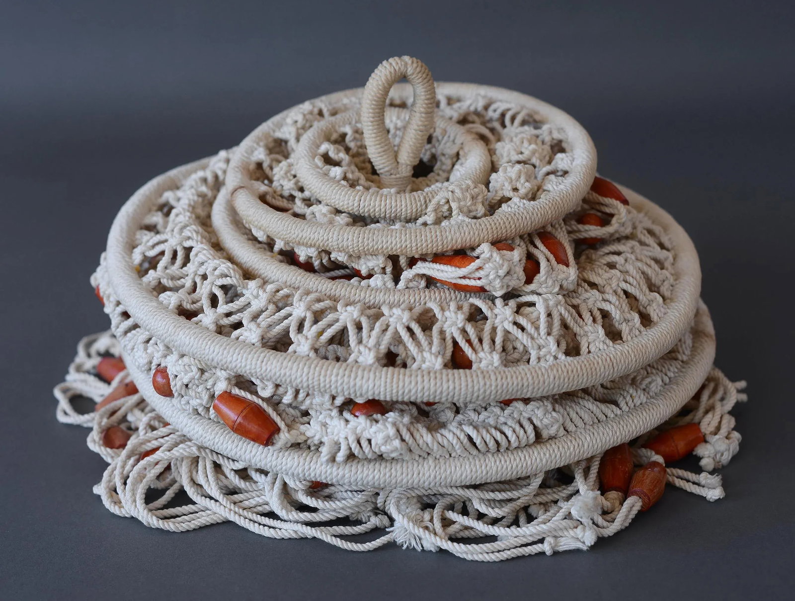 1970s Large Boho Hanging Beaded Macrame Mobile Sculpture - 12