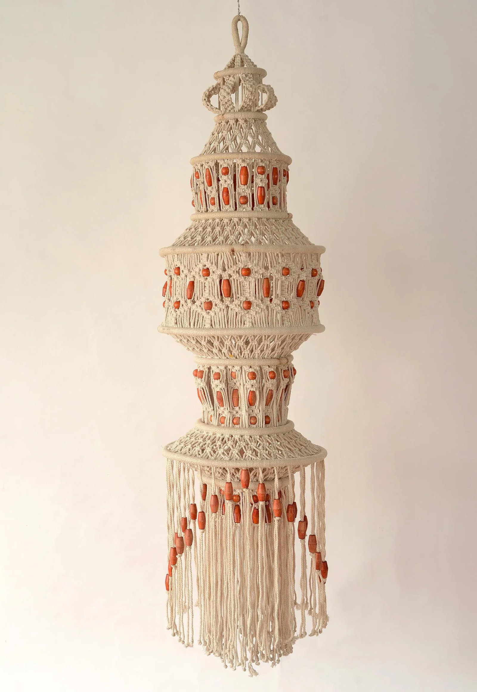 1970s Large Boho Hanging Beaded Macrame Mobile Sculpture - 13