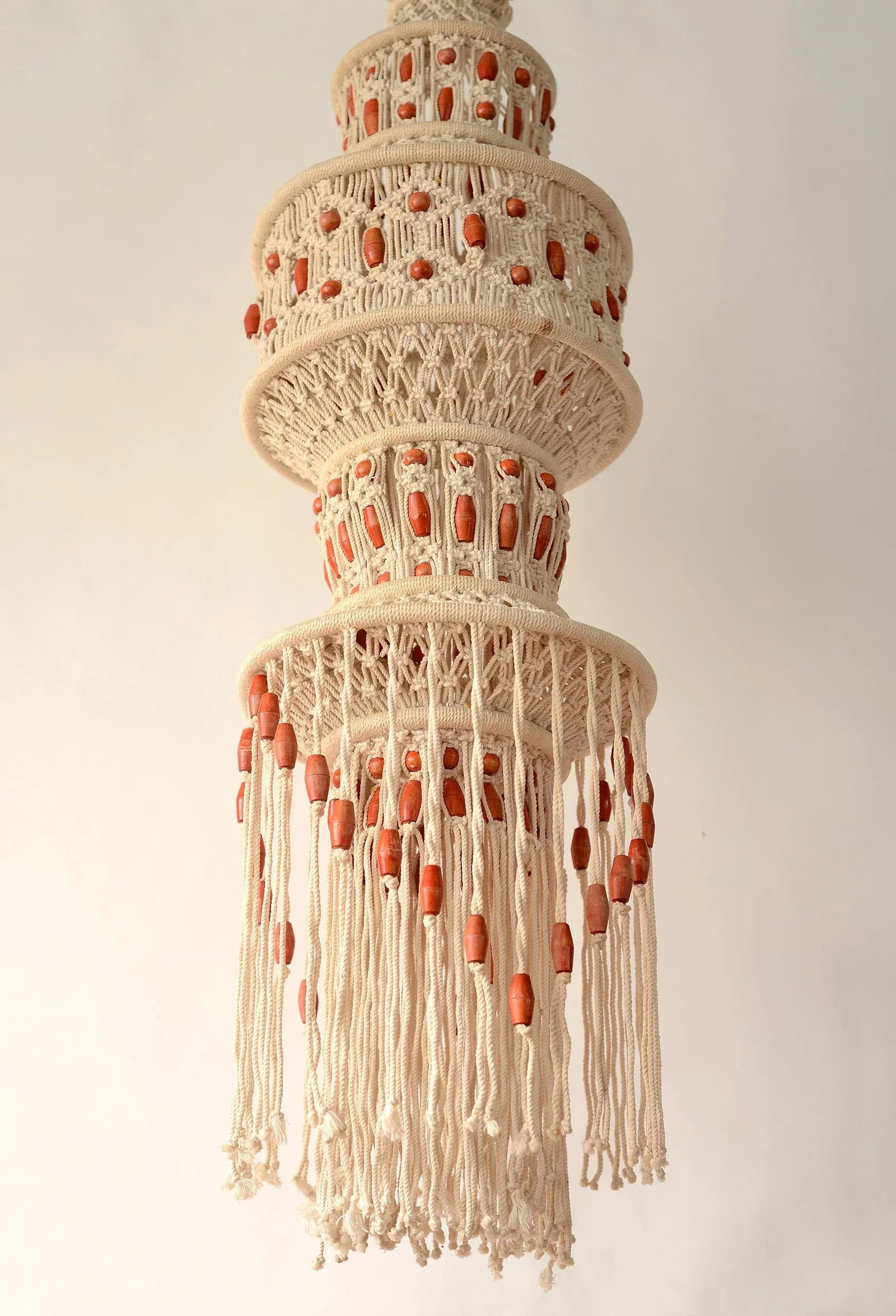 1970s Large Boho Hanging Beaded Macrame Mobile Sculpture - 7