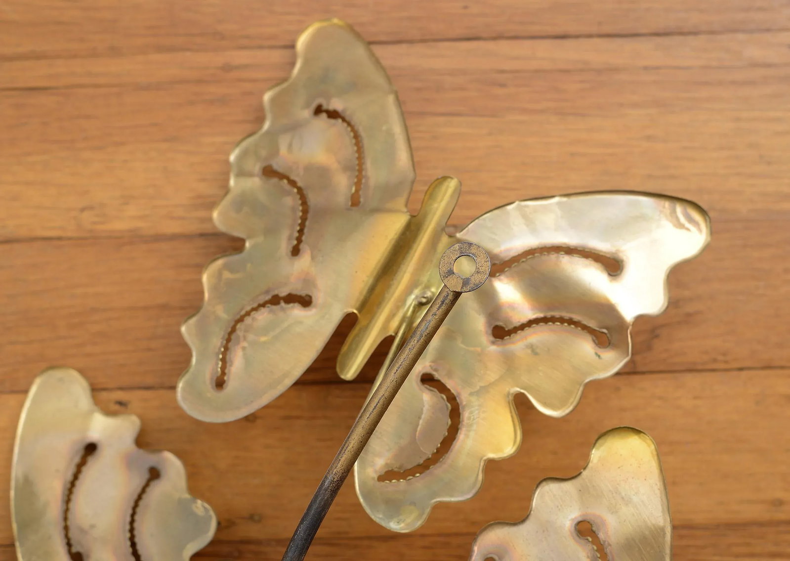 Vintage Brass Triple Candle Butterfly Wall Candelabra - 10