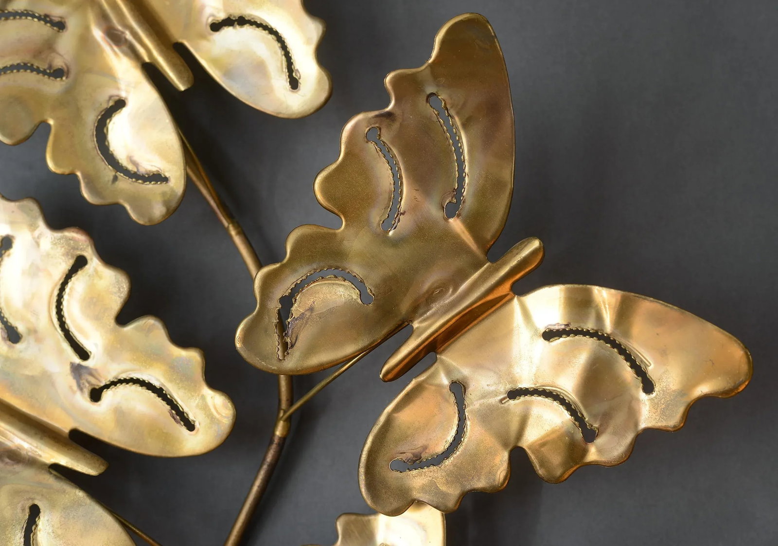 Vintage Brass Triple Candle Butterfly Wall Candelabra - 4