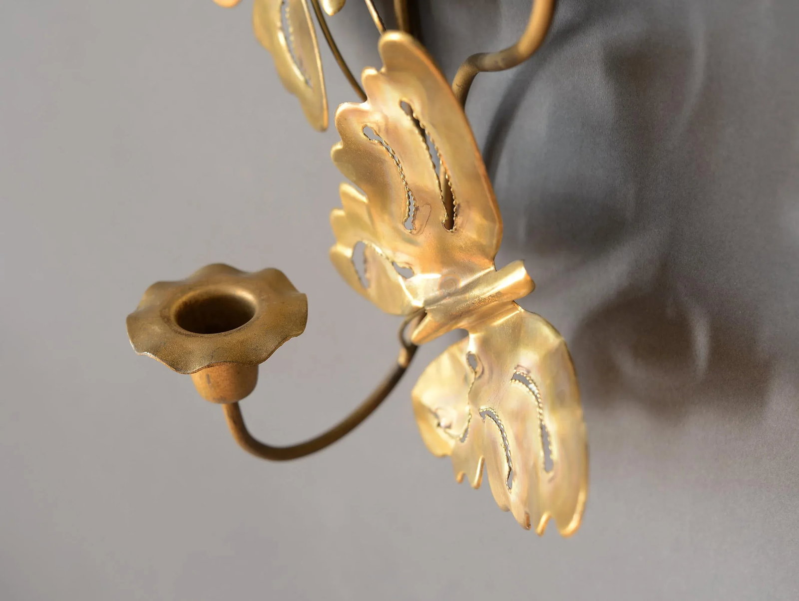 Vintage Brass Triple Candle Butterfly Wall Candelabra - 8