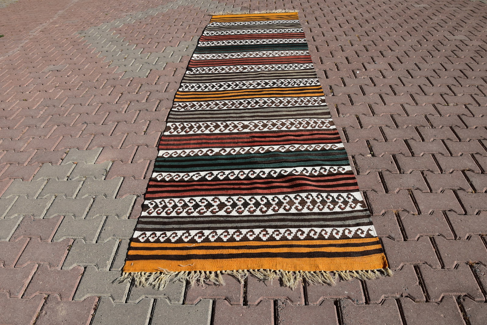 1970s Scandinavian Hand Knotted Colorful Runner - 10