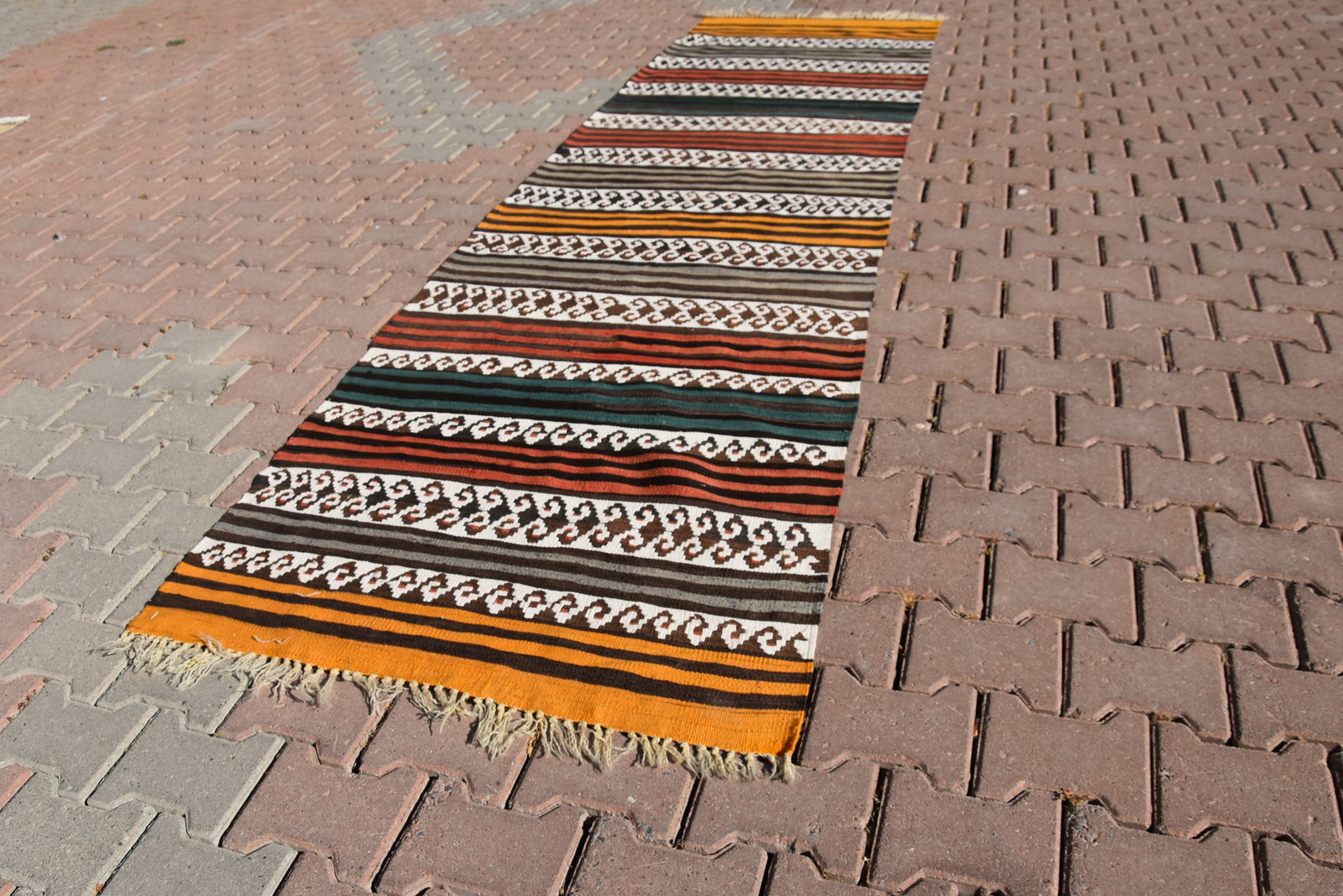 1970s Scandinavian Hand Knotted Colorful Runner - 5