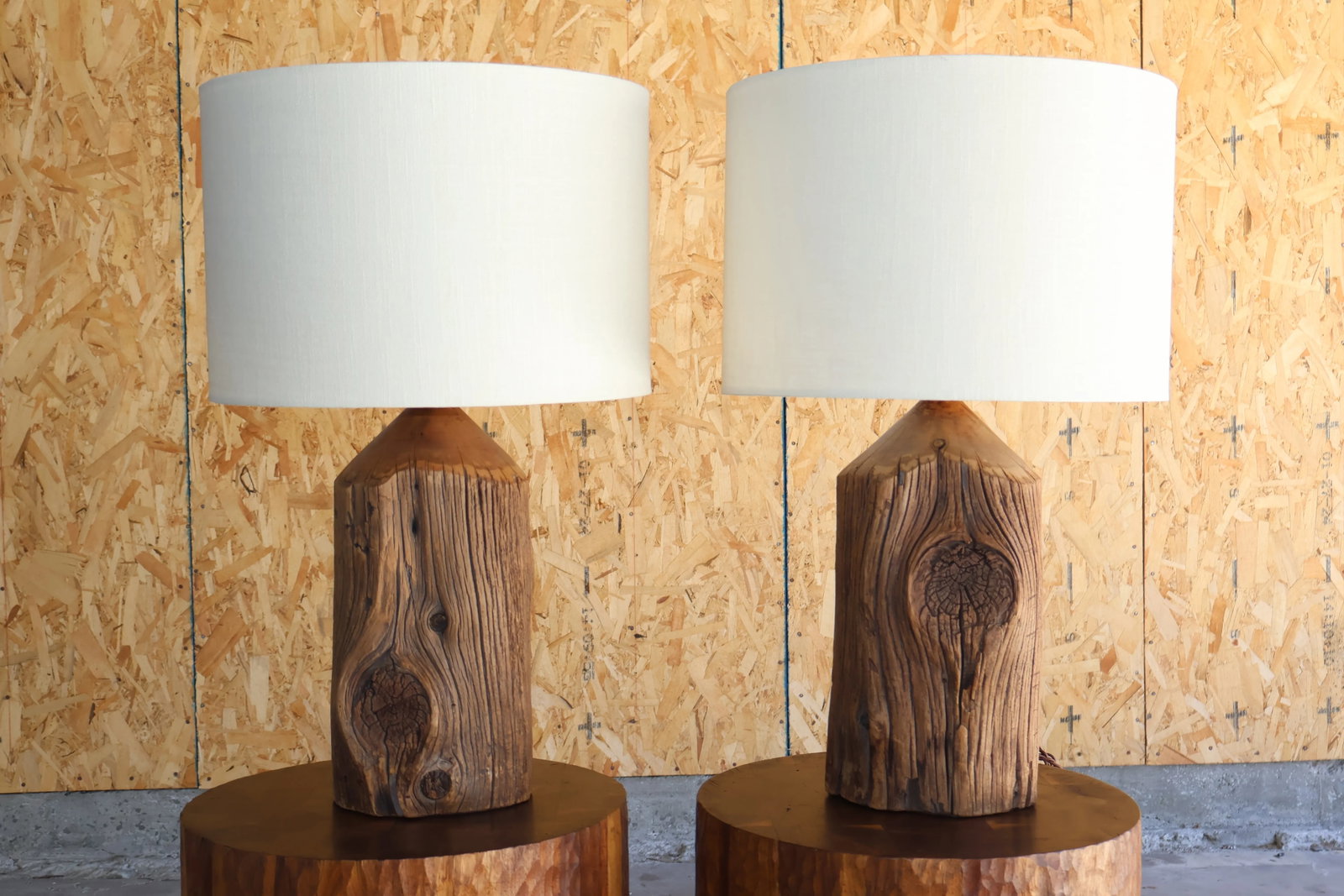 Pair of Californian Studio Craft Cedar Wood Lamps, 1970s - 13