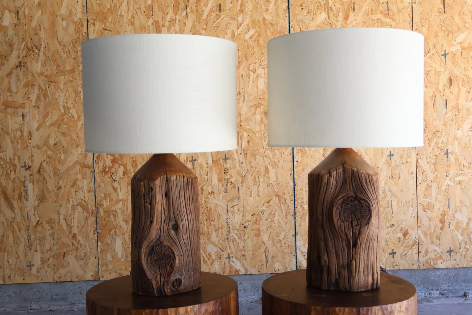 Pair of Californian Studio Craft Cedar Wood Lamps, 1970s - 5